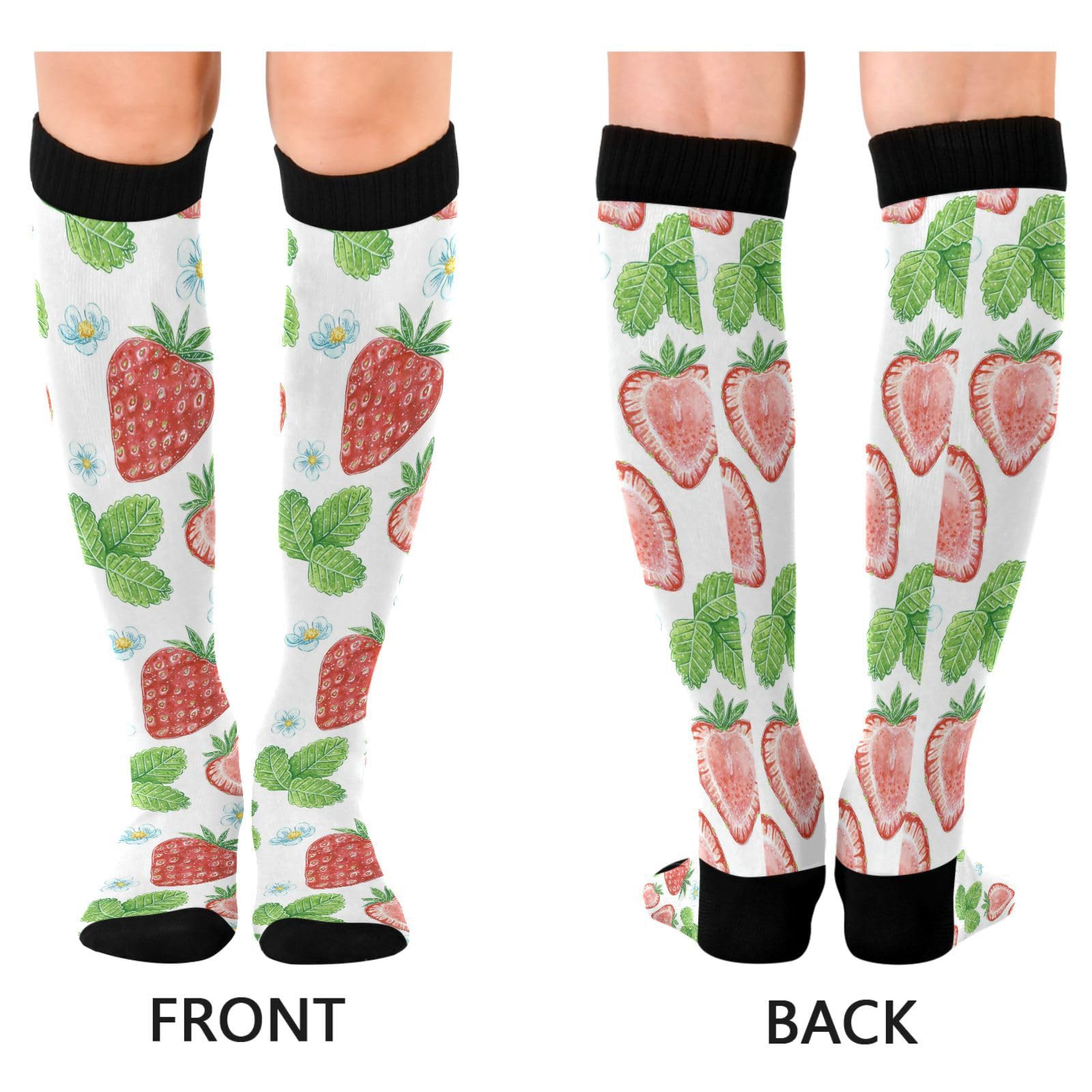 Dussdil Strawberry Floral Berries Leaves Compression Socks for Women Men Christmas Circulation Long Knee Socks for Winter Warm Stockings Socks