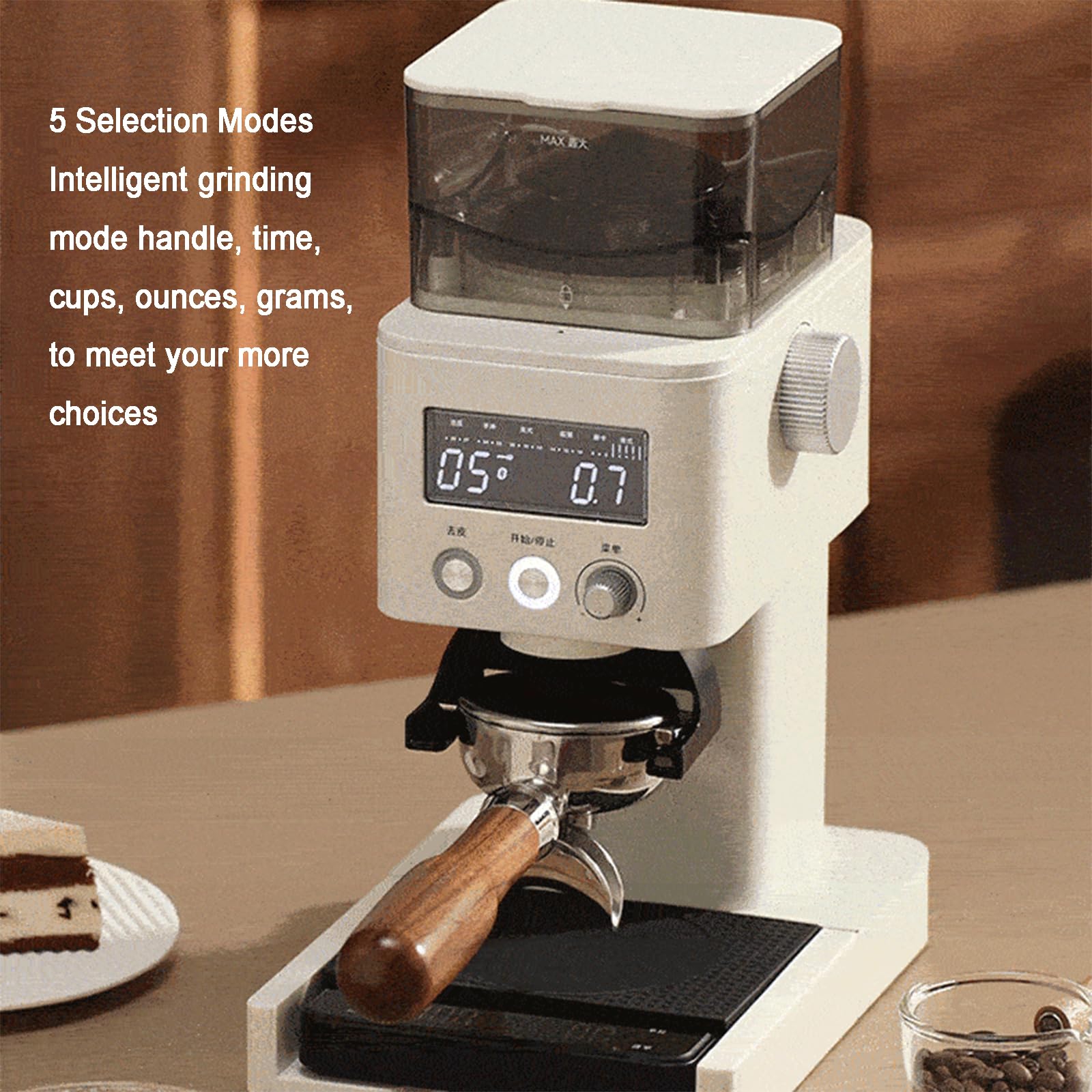 Molinillo De Café Eléctrico, Molinillo De Café Expreso con Muelas Cónicas, 30 Ajustes De Molienda Precisos, Panel De Control LED, Escala De Café Extraíble