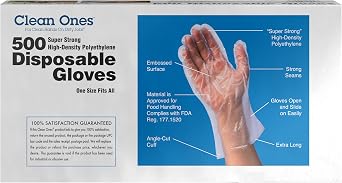 Disposable Food-Safe Poly Gloves, One Size, 2000 Count