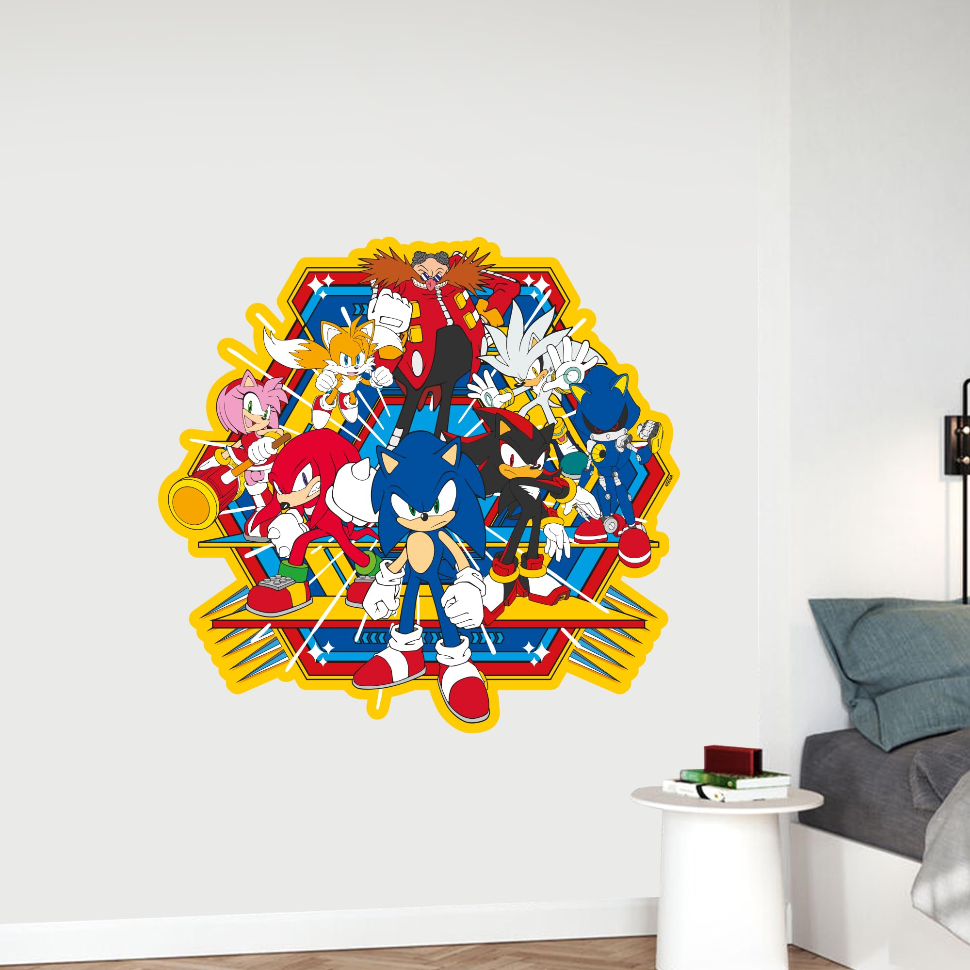 Themed Blue Sonic The Hedgehog Wall Sticker - Sonic Group Hexagon Wall Art (90Cm Width X 90Cm Height)