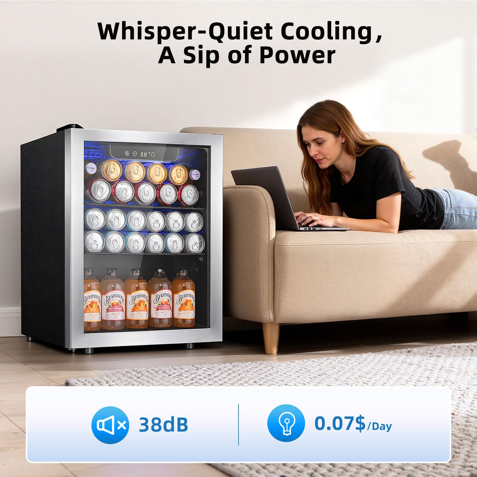 Antarctic Star 1.7 Cu.Ft Beverage Refrigerator 68 Can Or 16 Bottle Capacity With Seamless Glass Door, Digital Control & Quiet Compressor, Freestanding Mini Fridge For Bar, Kitchen, Office - Silver on Fridge.com - View 6