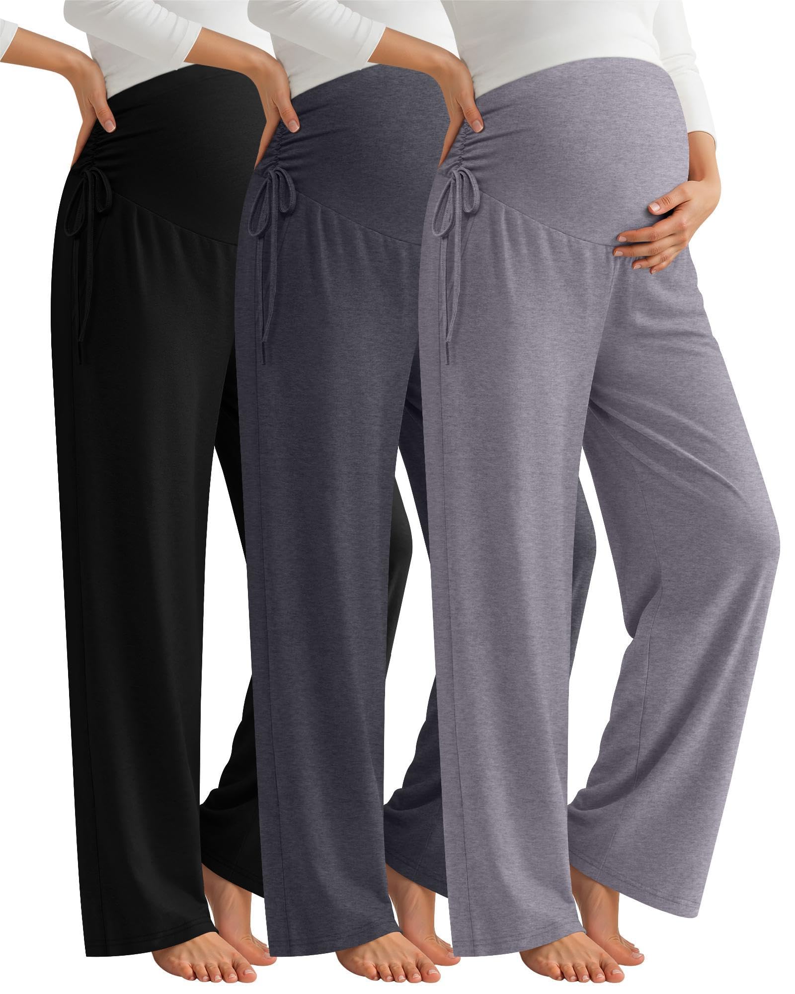 Neer Lot de 3 pantalons de maternité pour femme - Pantalon de grossesse ample extensible avec poches