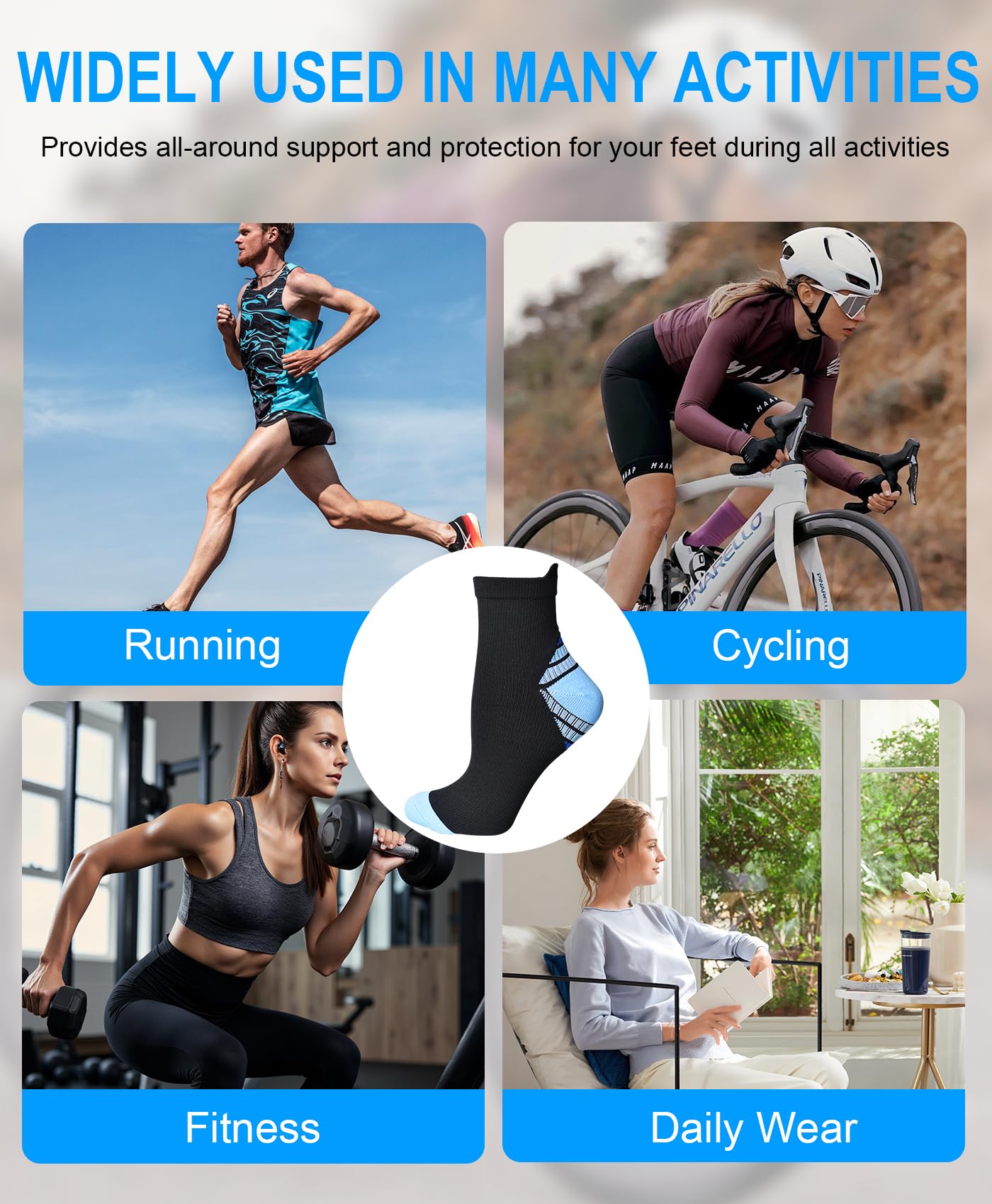 8 Pares Calcetines de Compresión Tobilleros Hombre Mujer Fascitis Plantar Medias Compresion para Soporte el Arco Deporte Trail Running Ciclismo Senderismo Verano Cortos Transpirables