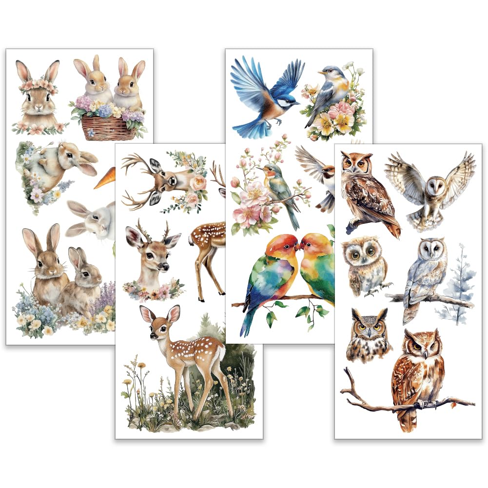 OLYCRAFT 4pcs/Set Animal Rub on Transfers for Furniture and Crafts 15x30cm Rabbit Deer Furniture Decals Owl Bird Parrot Transfer Stickers Rub on Decals for Wood Furniture Home Decoration