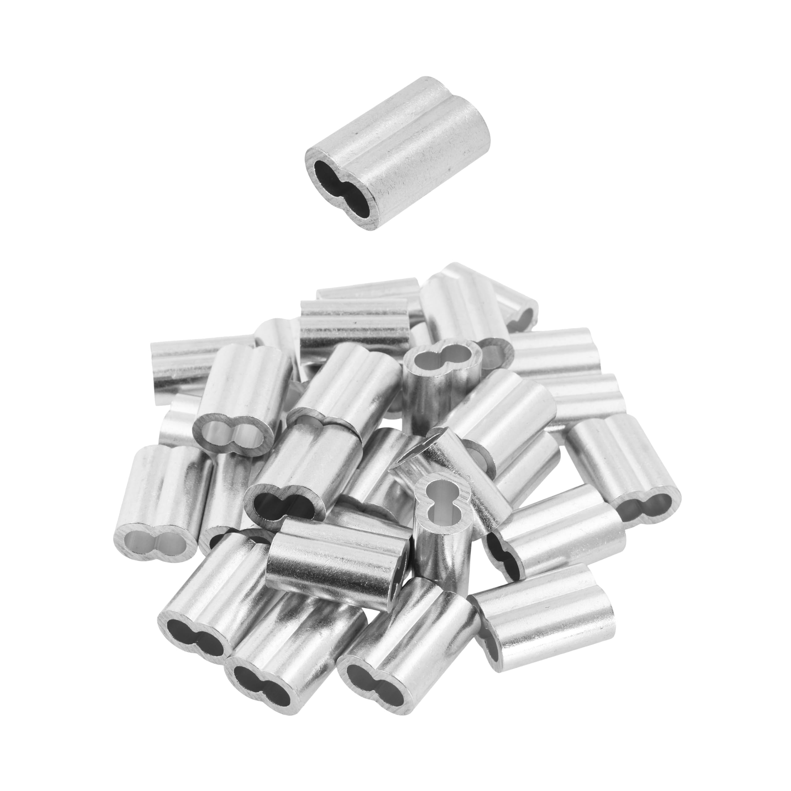 Mandala Crafts Aluminum Sleeve 1/4 Cable Crimps Wire Ferrules - M6 Aluminum Crimping Sleeves Loops - 25 Double Barrel Wire Crimps Clamps Line Rope