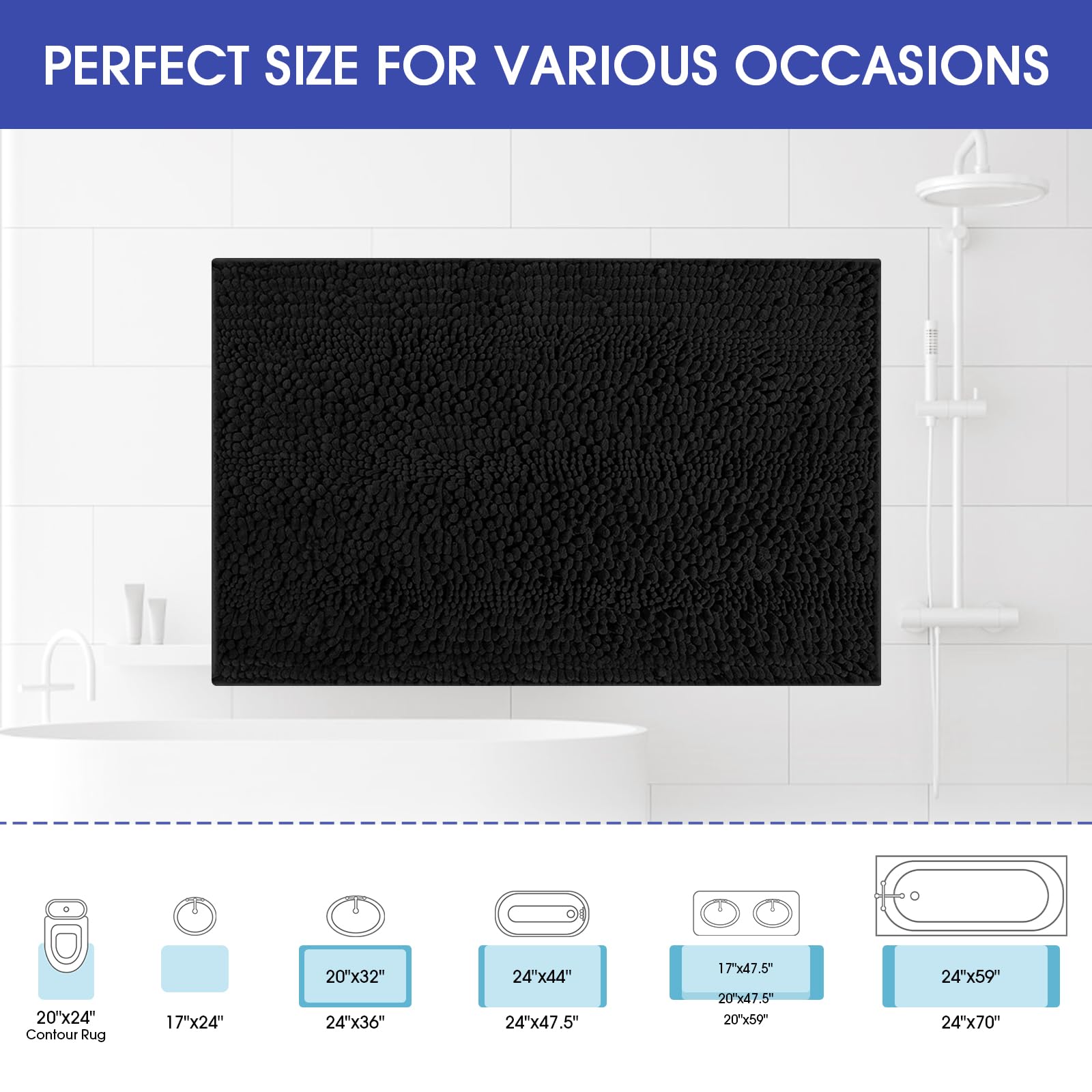 ACCUMTEK Striped Black Bathroom Rug Mat 24