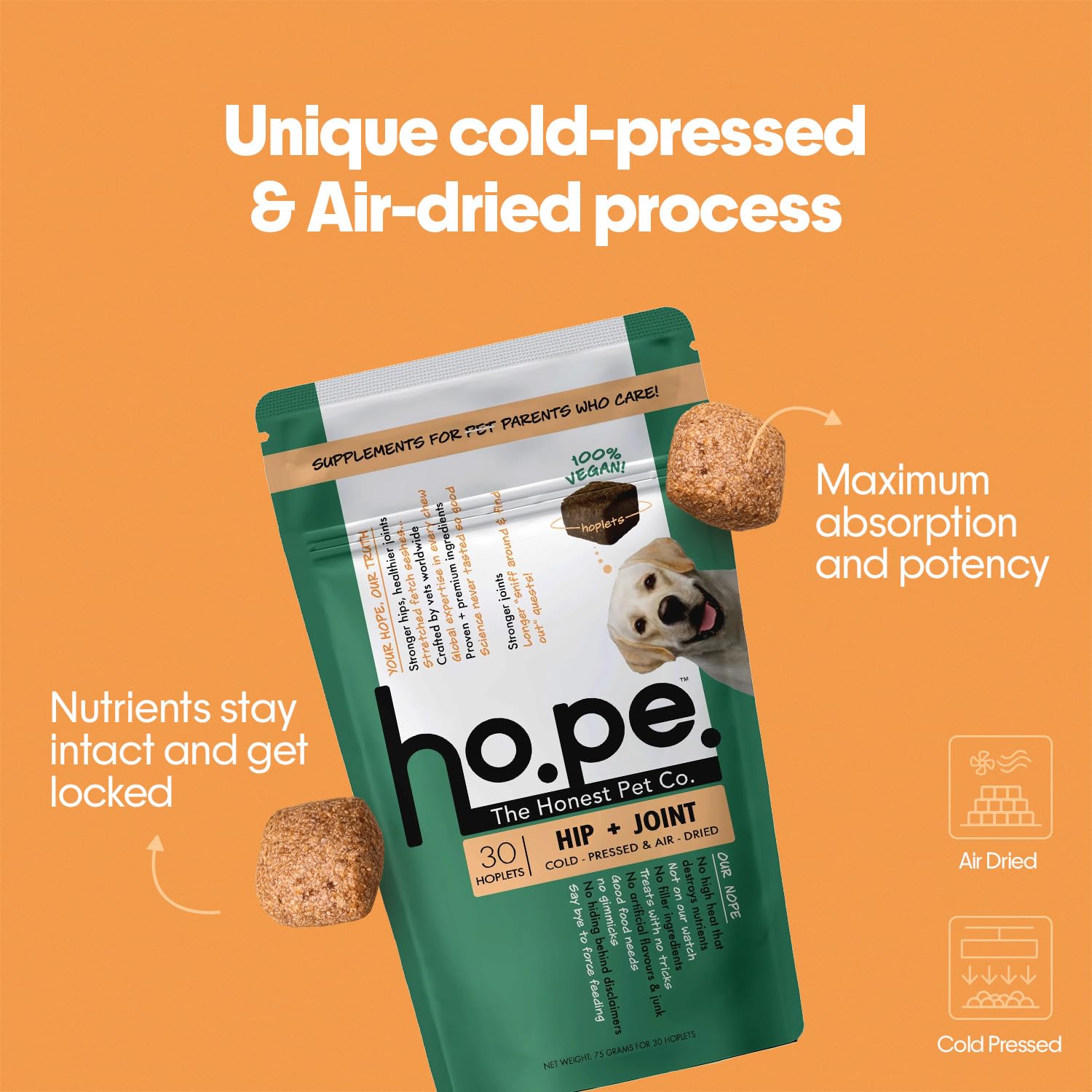 Hope Hip & Joint Health Supplement Dogs 30 Vegan hoplets | Pet Chews with Glucosamine, Chondroitin, MSM, Turmeric| Cold-Pressed | Air-Dried | Hypoallergenic | Dog Supplement |Honest Pet Co — Amazon image 6