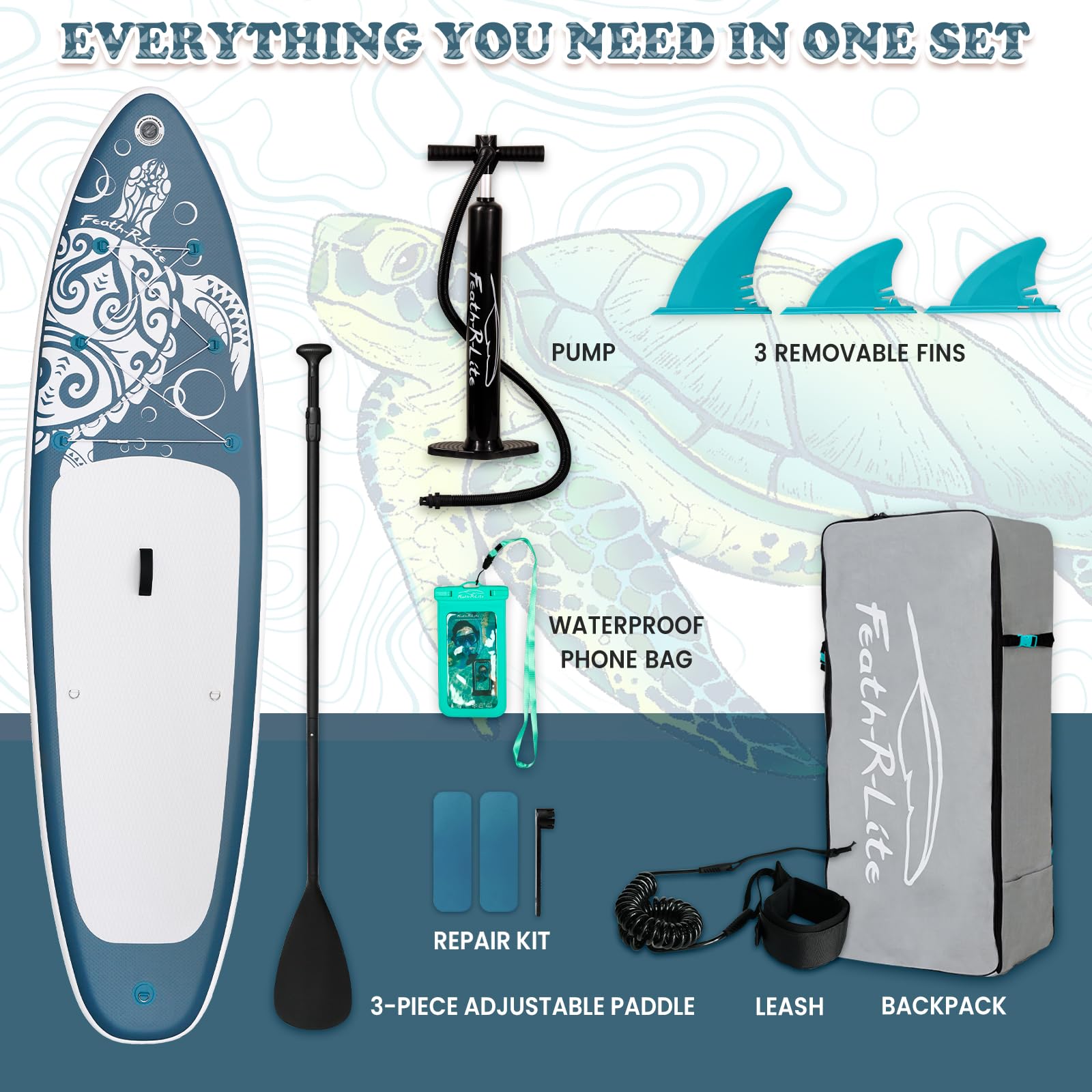 FEATH-R-LITE Inflatable Stand Up Paddle Board Ultra-Light Paddleboards - Sup Accessories Adjustable Paddle, Pump, Backpack, Leash, Fins for All Skill Levels