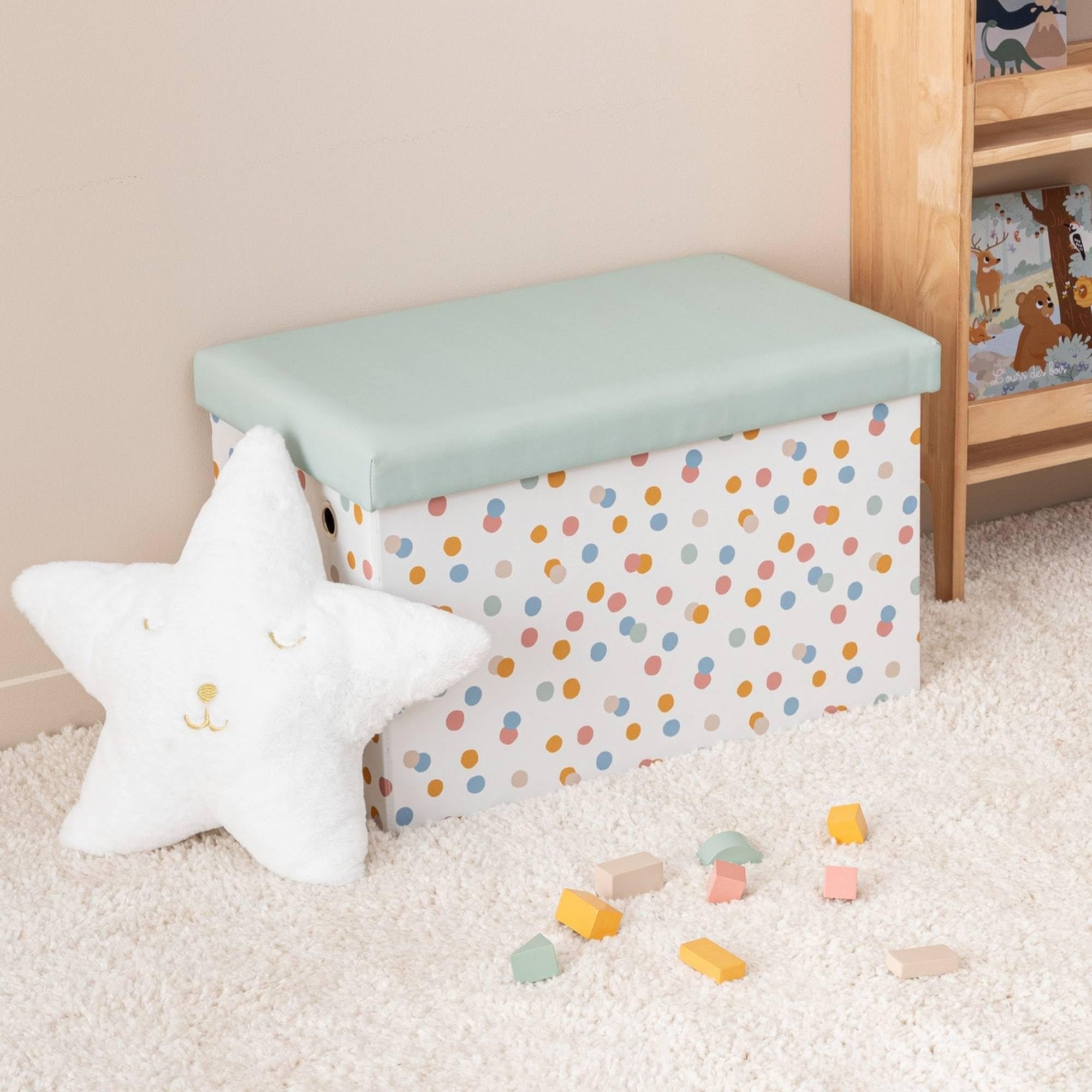 Puf plegable de almacenamiento Enio azul 57x36cm