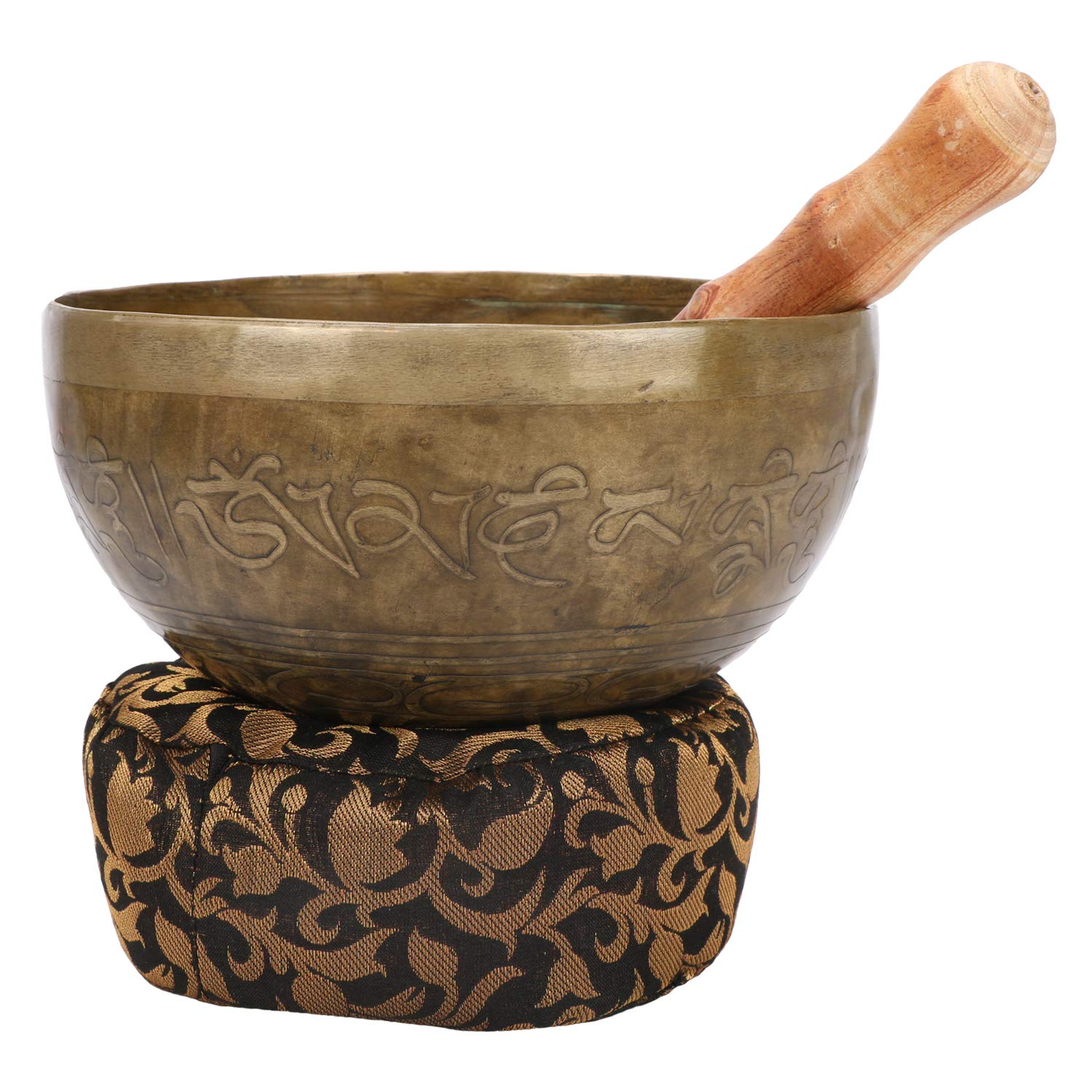 Kartique Brass Tibetan Buddhist Singing Bowl Inside The Figure of Buddha in Bhumisparsha Mudra (Gold_8 Inch X 3 Inch)