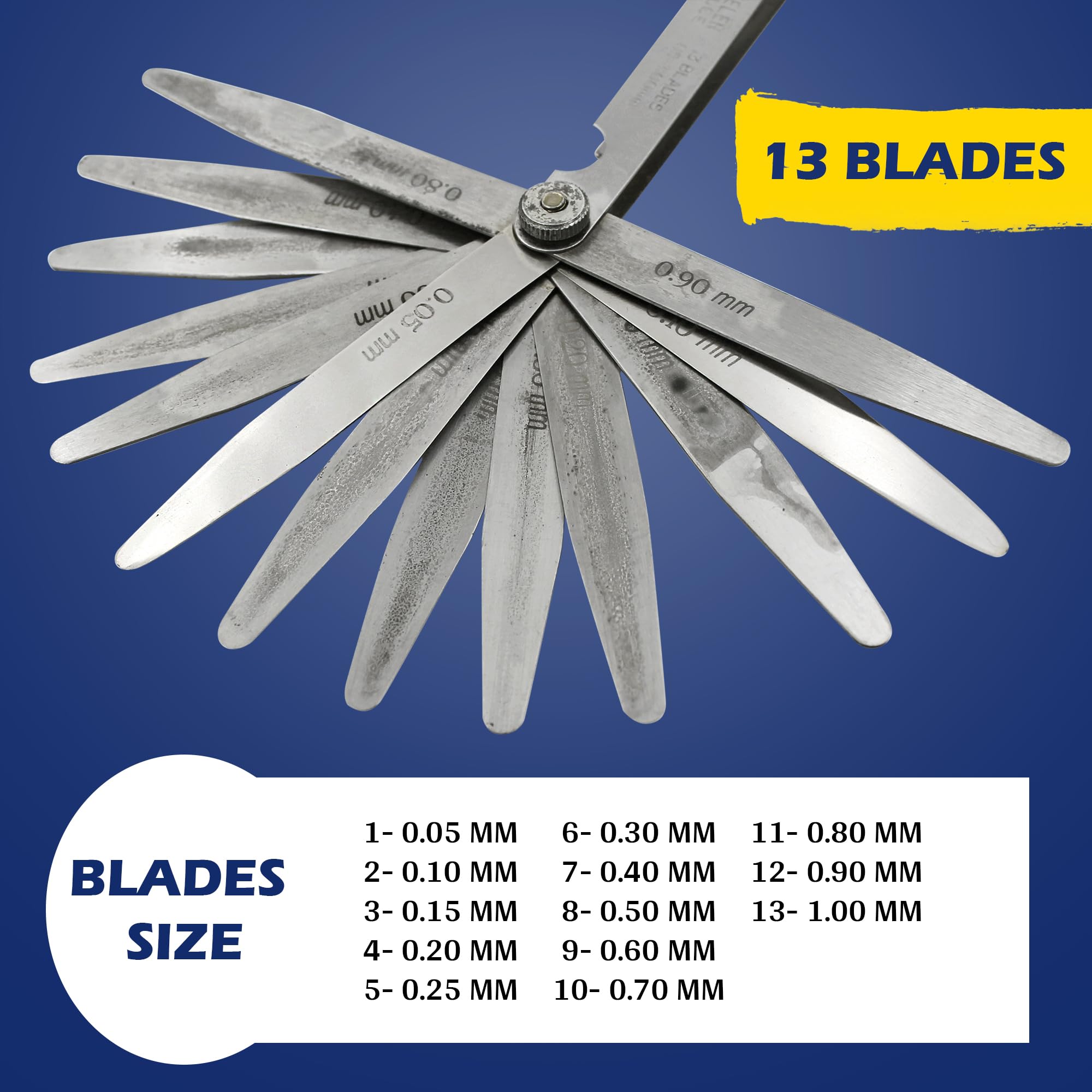 CUTHARD Thickness Feeler Gauge with 13 Blades (4”/100mm), 0.05mm to 1.00mm, Stainless Steel Valve Measuring Tool
