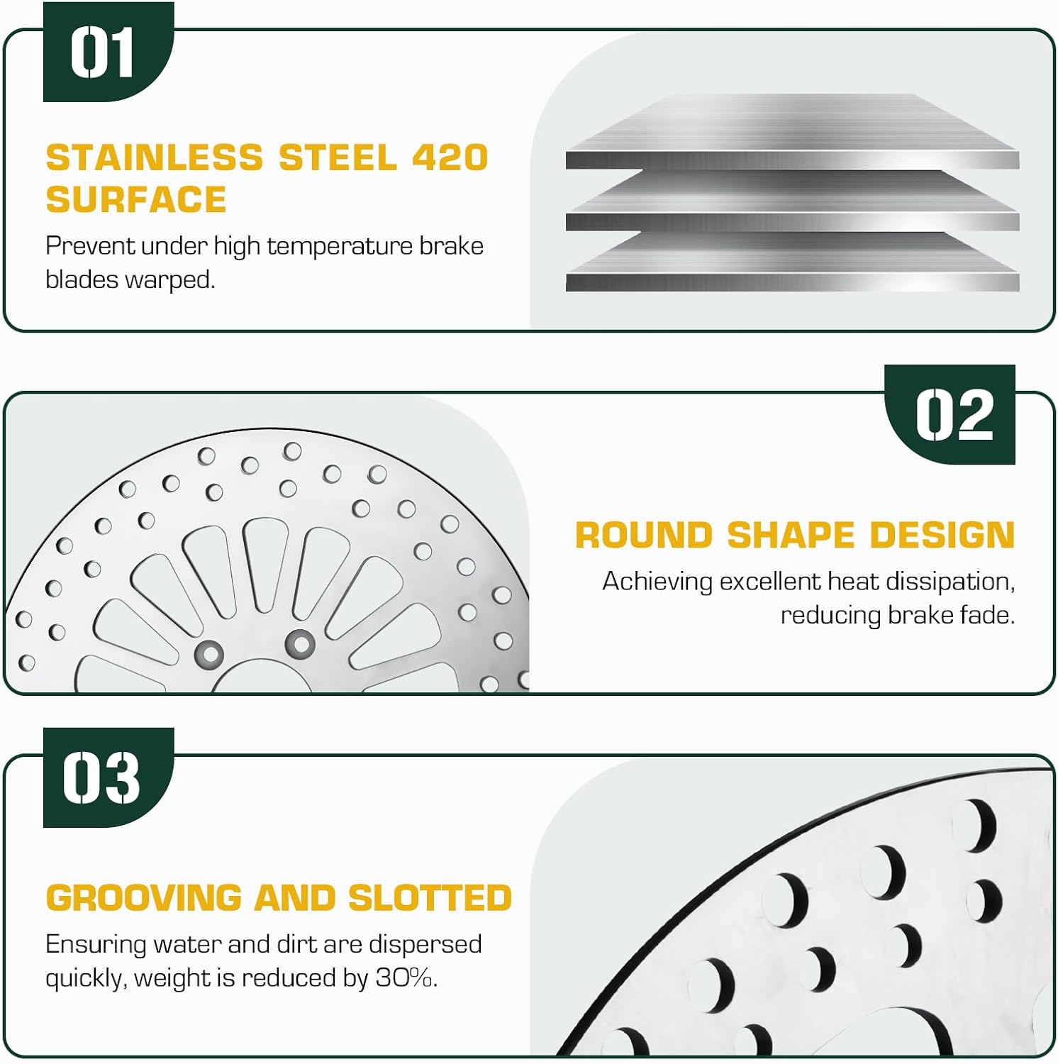 Youxmoto 11.8" Brake Rotor 2pcs Front + 1 Rear, 2008-2020 For Harley Road King/for Road Glide Electra/for Street Glide/for Tri Glide Ultra Classic Brake Disc Rotor, No-rust High Polished