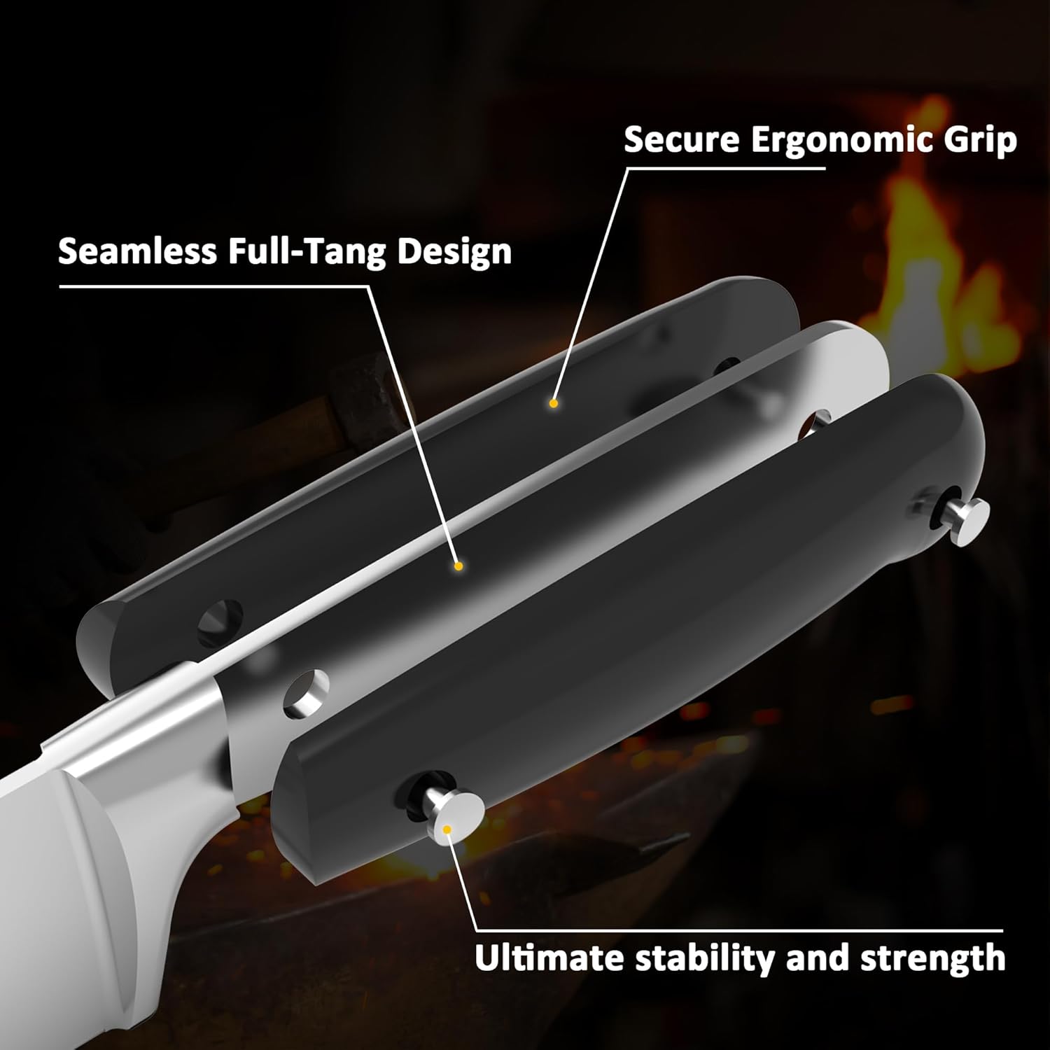 Kitchen Knife Set, Skylark Series 6-Piece High Carbon X50CrMoV15 Steel Professional Chef Knife Set with Solid Wood Block, Unique Design Knife Block Set, Dishwasher Safe, Elegant Black - Image 3