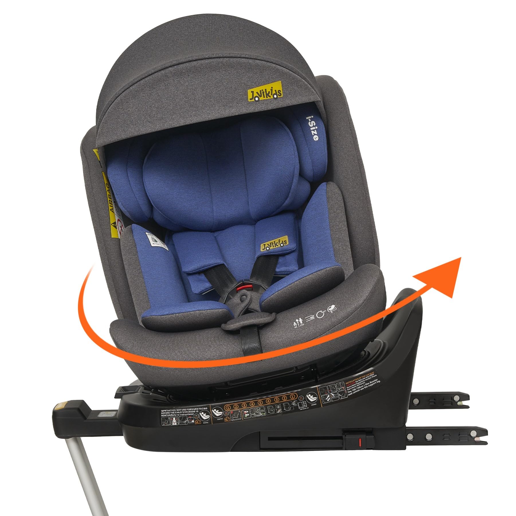 Jovikids i-Size Seggiolino Auto 0-36kg, 360°Girevole Ovetto Neonato Auto con Isofix e Gambe di Supporto 40-150cm dalla Nascita a Circa 12 anni (Blu)