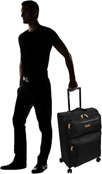 LUCAS Designer Luggage Collection - Expandable 28 Inch Softside Bag - Durable Large Ultra Lightweight Checked Suitcase with 8-Rolling Spinner Wheels (Black)