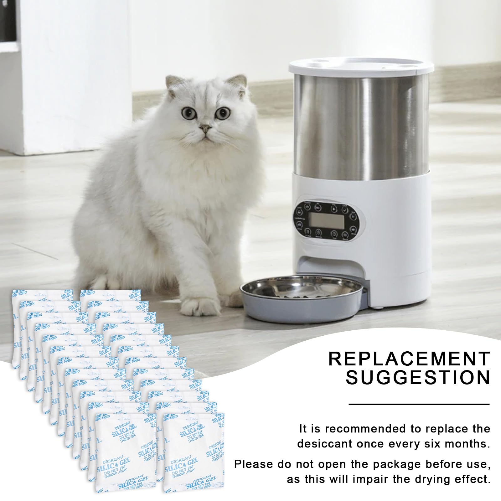 24 sacchetti silica gel essiccante, essiccante per mangiatoie, Silica Gel Riutilizzabili, gatti, sacchetto di silicone, sacchetto di essiccante, ricambio per distributori automatici da 5 l