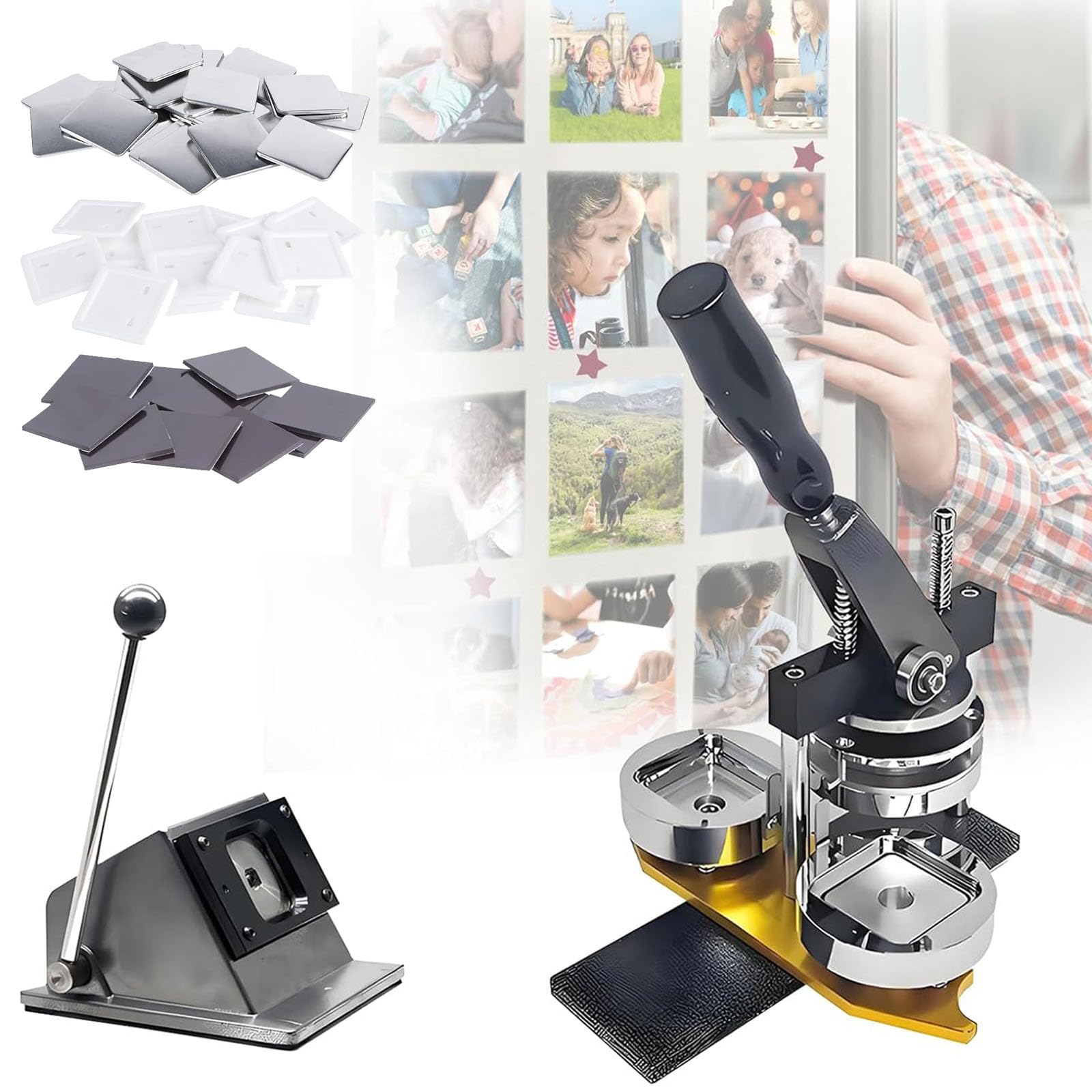 MYUYEE Badge Maker Machine, Photo Magnet Machine, 50 * 50Mm Square Fridge Magnet Maker, Magnet Making Machine With Paper Cutter And 100Pcs Component, For Decorating Refrigerator
