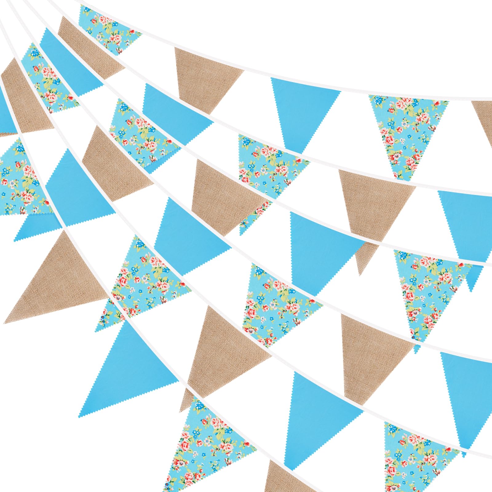 G2PLUS Sky Blue Wildflower Burlap Bunting: 10M Fabric and Hessian Garland, 36PCS Spring Floral Triangle Flags for Birthday, Baby Shower, Wedding, Garden, Nursery, Tea Party Decorations