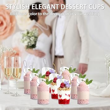 Eidoct 50-Pack 75ml Angled Dessert Cups with Spoons - Reusable Hard Parfait Cups for Cheesecake, Pudding, Mousse, Trifles, Jelly & Tiramisu | Clear Round Serving Bowls for Party & Catering