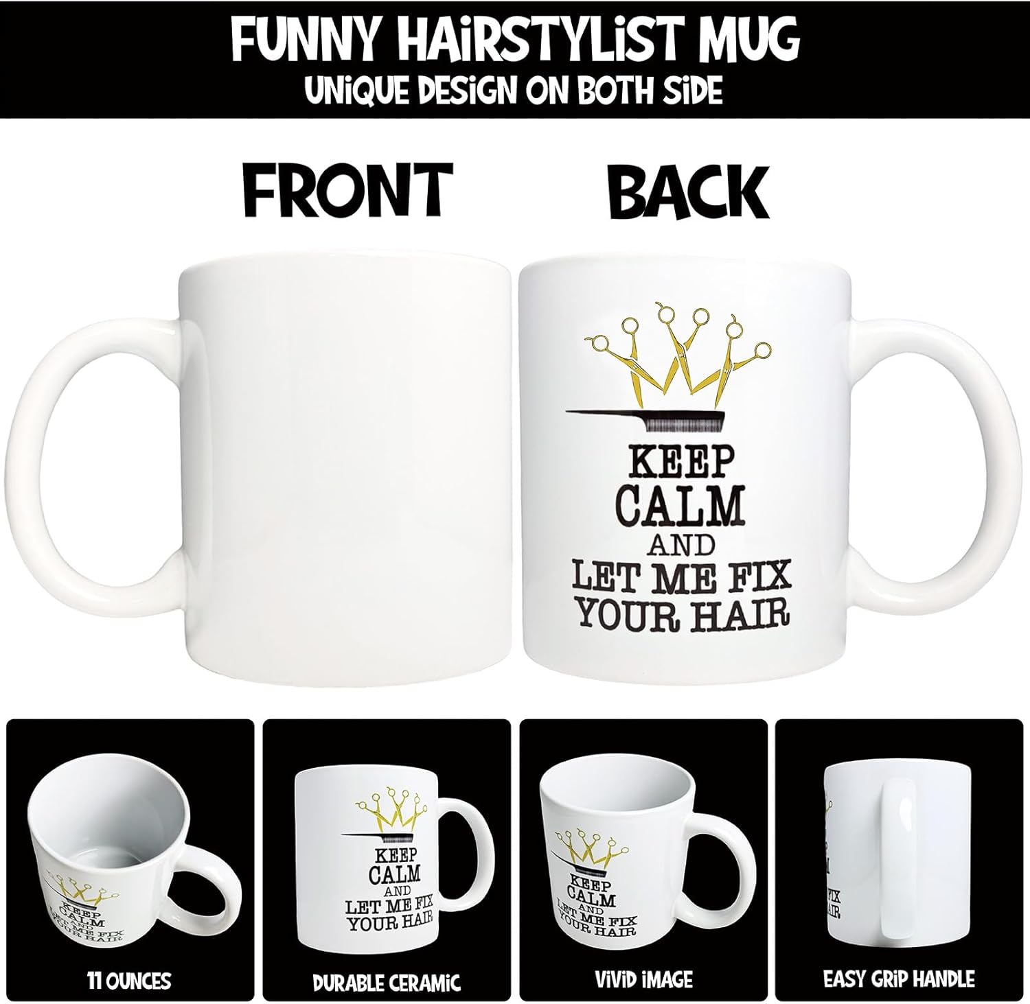 Hairstylist Coffee Mug 11oz Ceramic, Golden Scissor Hair Clips, Hairdresser Graduation Gifts, Gift for Hair Stylist Women, Female Barber Gift, Cosmetology Gifts for Students, Hairstylist Gift Ideas - Image 5