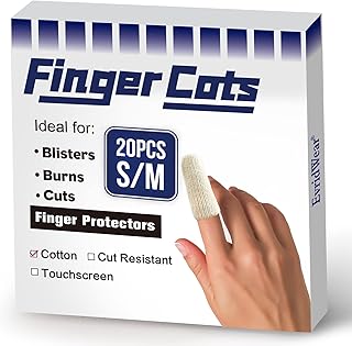 Evridwear 20PCS Premium Cotton Comfort Cushion Finger Toe Thumb Cot Sleeves Protect Fingertips Hand Eczema Skin Cracking Calluses Wicks Moisture Jewelry Clean Smudges (Short Length)