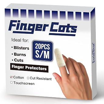 Evridwear Cotton Finger Cots Cotton Cushion 20PCS for Cracked Skin, Eczema, Calluses, Moisture Wicking, Finger Protection for Men & Women Short Length