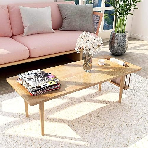 Miniatura 5 de WoodShine Mesa de café y té de madera moderna de mediados de siglo, escritorio de piso con acento japonés, mesa de café de madera maciza real con