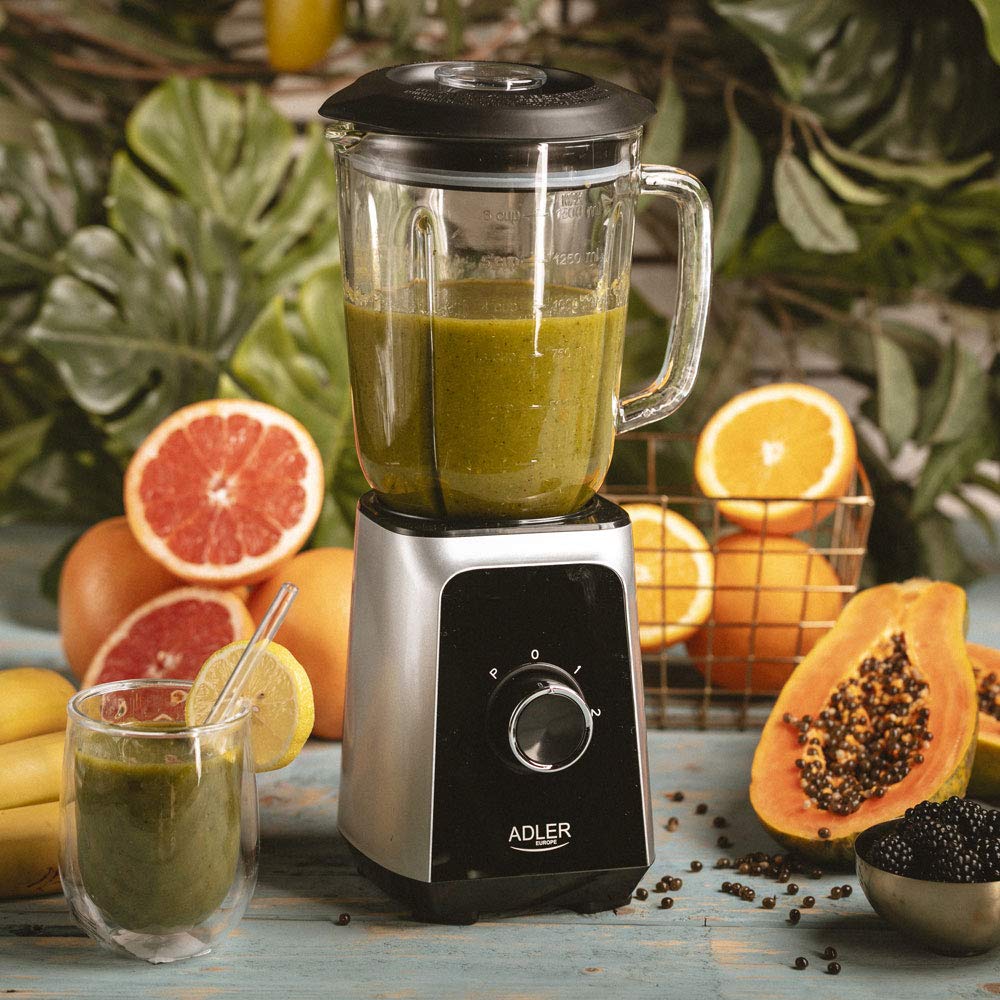 Adler AD-4076 Batidora Americana de Vaso cristal 1,5 litros, 2 velocidades, cuchillas acero inoxidable, 1000W