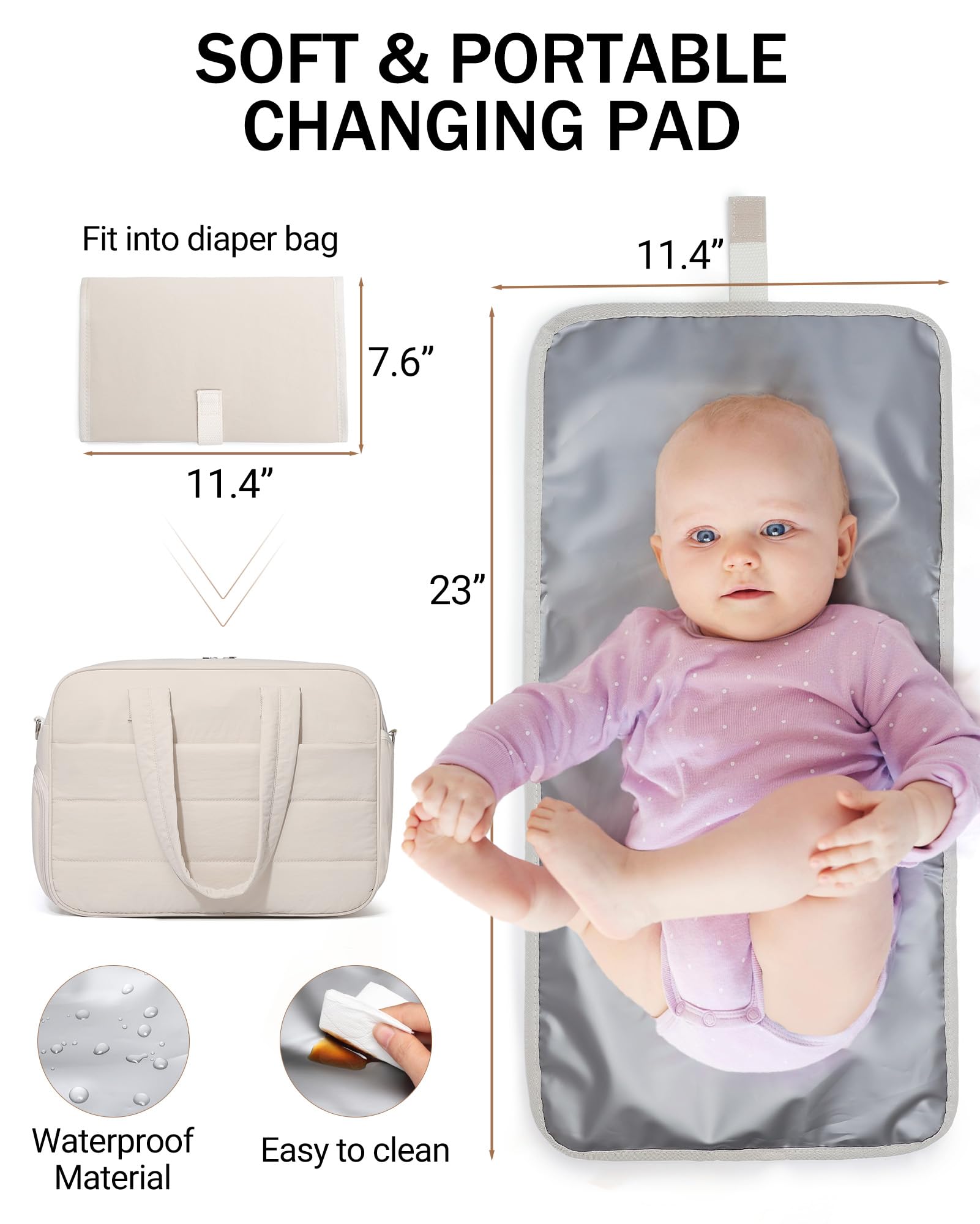 Borsa per pannolini con scomparto per tiralatte e laptop, borsa trapuntata con fasciatoio per passeggino, cinghie con fibbia, per riporre il latte materno per mamma, viaggi, lavoro