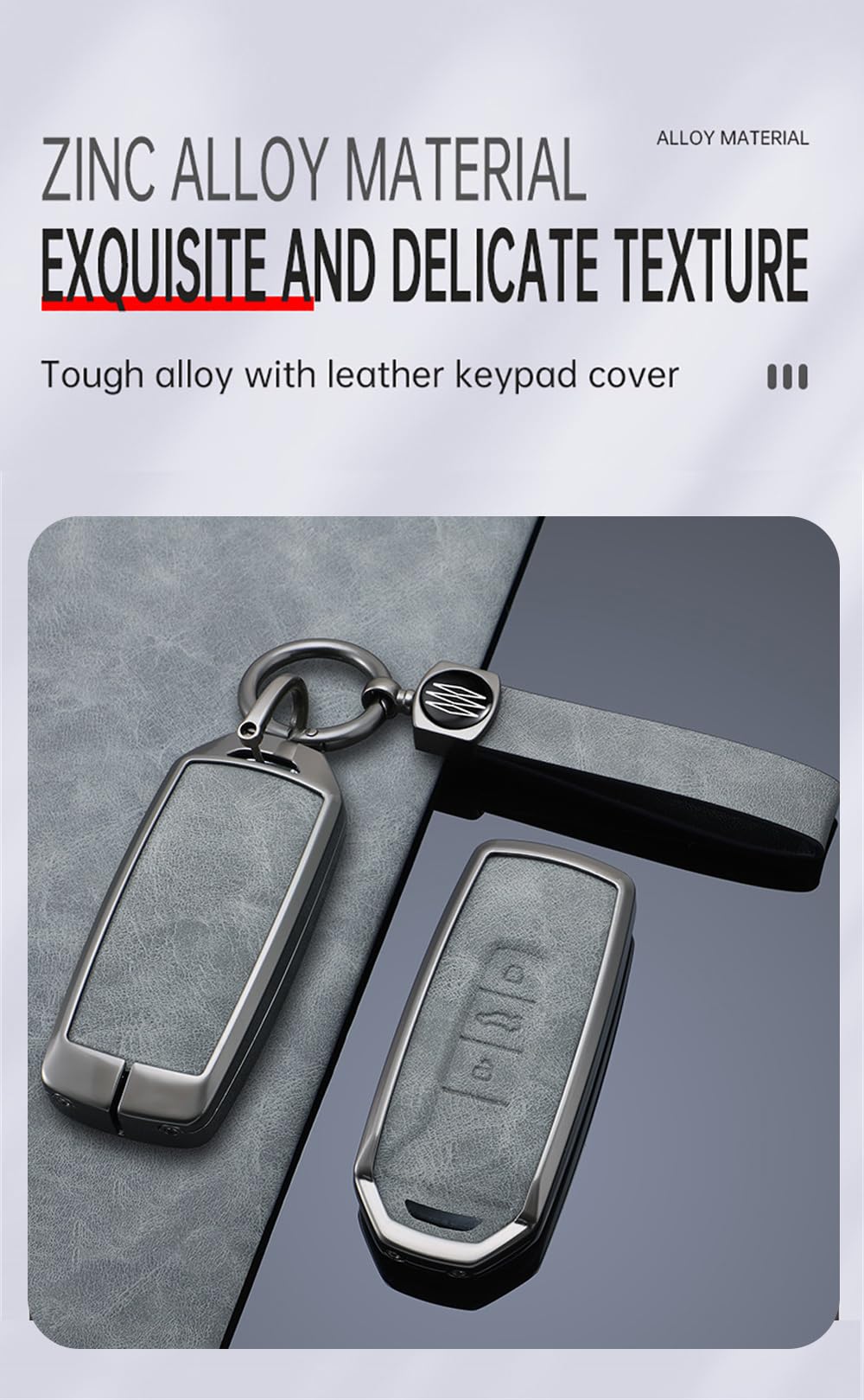 ontto Etui na kluczyki samochodowe, pasuje do VW Touareg EL R-Line e-Hybrid 2019-2023, pilot zdalnego sterowania, metal, skóra, etui na klucze, 3 przyciski, szare, G