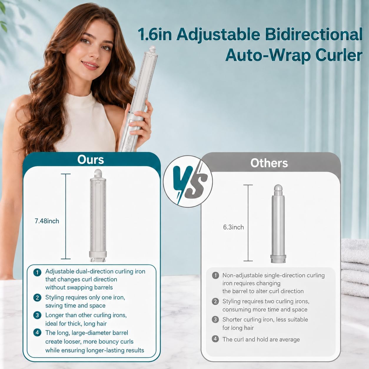 40mm/1.6in Long Barrel Attachment for Shark FlexStyle HD400 Series, Adjustable Bidirectional Curling, Auto-Wrap Curling Iron Curler, Create Bouncy Curls or Waves (Stone)