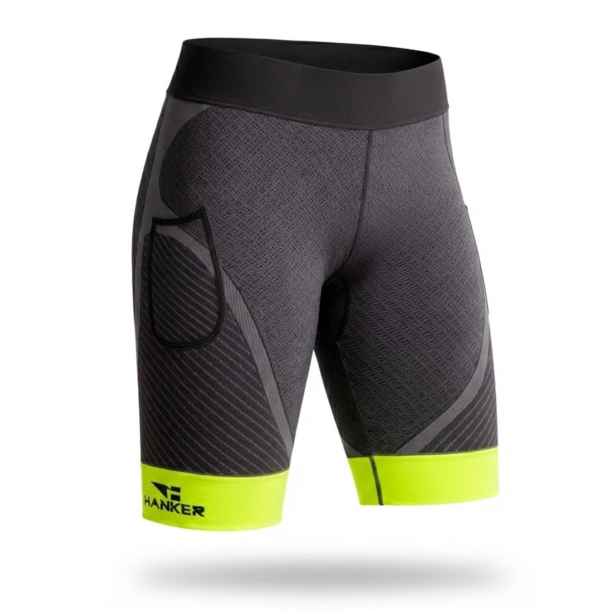 HANKER Maglia corta a compressione da uomo con tessuto termoregulatore, ampie tasche e cuciture piatte. Ideale corsa e trail running