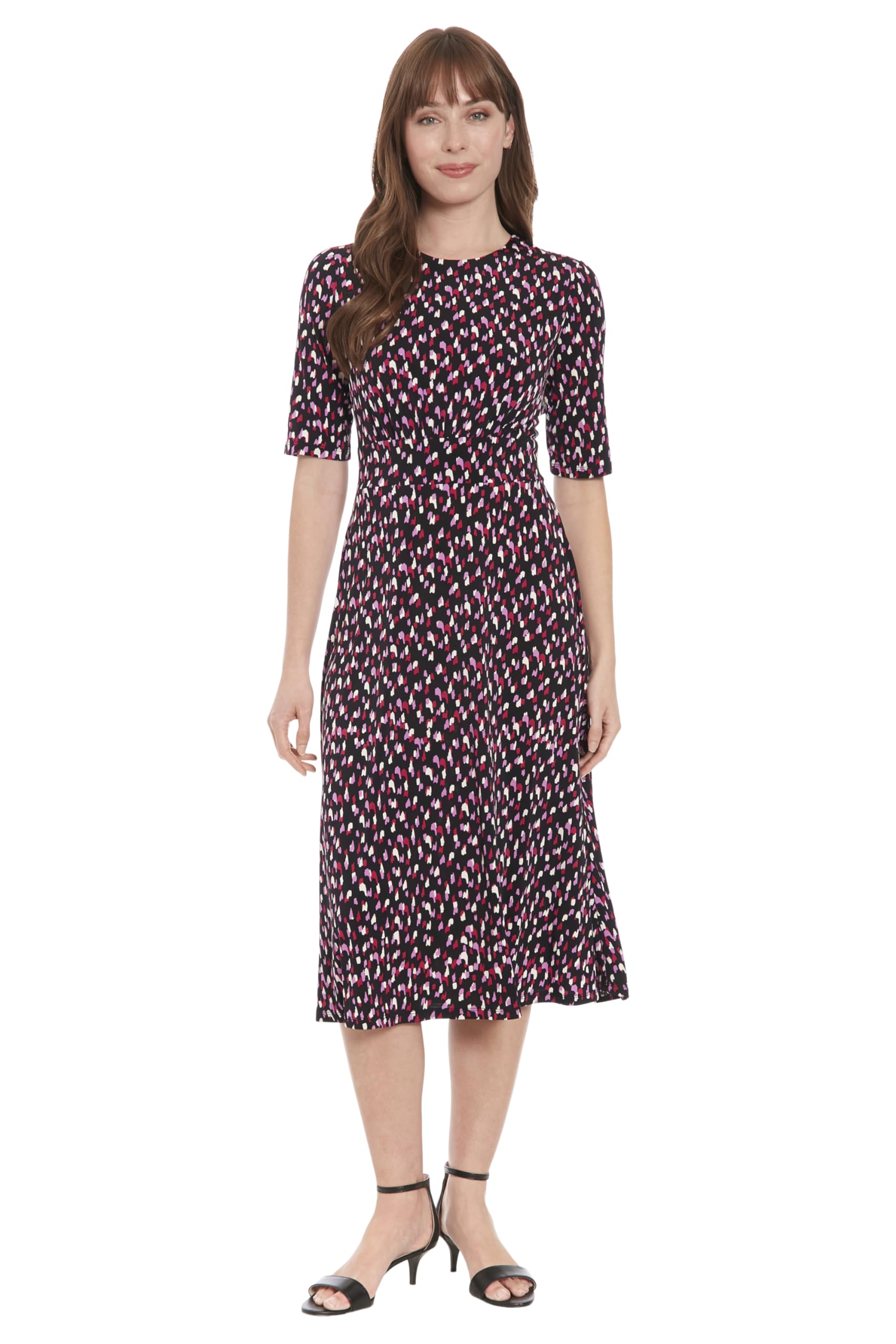 London Times Womens Elegant Half-Sleeve Mid-Calf Work Dresses for Women