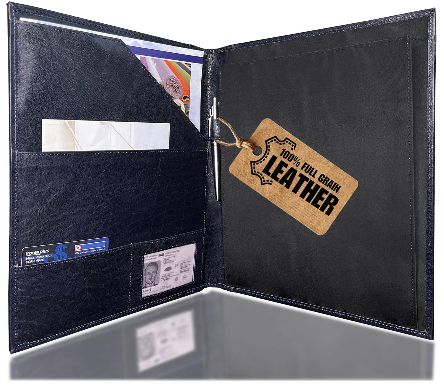 Rustic Town Leather Portfolio for Men - Padfolio Resume File Folder - Interview/Legal Document Organizer for Letter Size Writing Pad with Business Card Holder