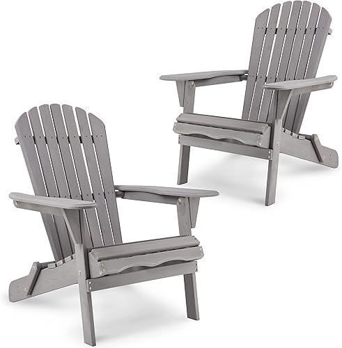 Smart FENDEE Juego de 2 sillas plegables Adirondack de madera de cedro para todo tipo de clima, muebles de ocio al aire libre para relajarse,