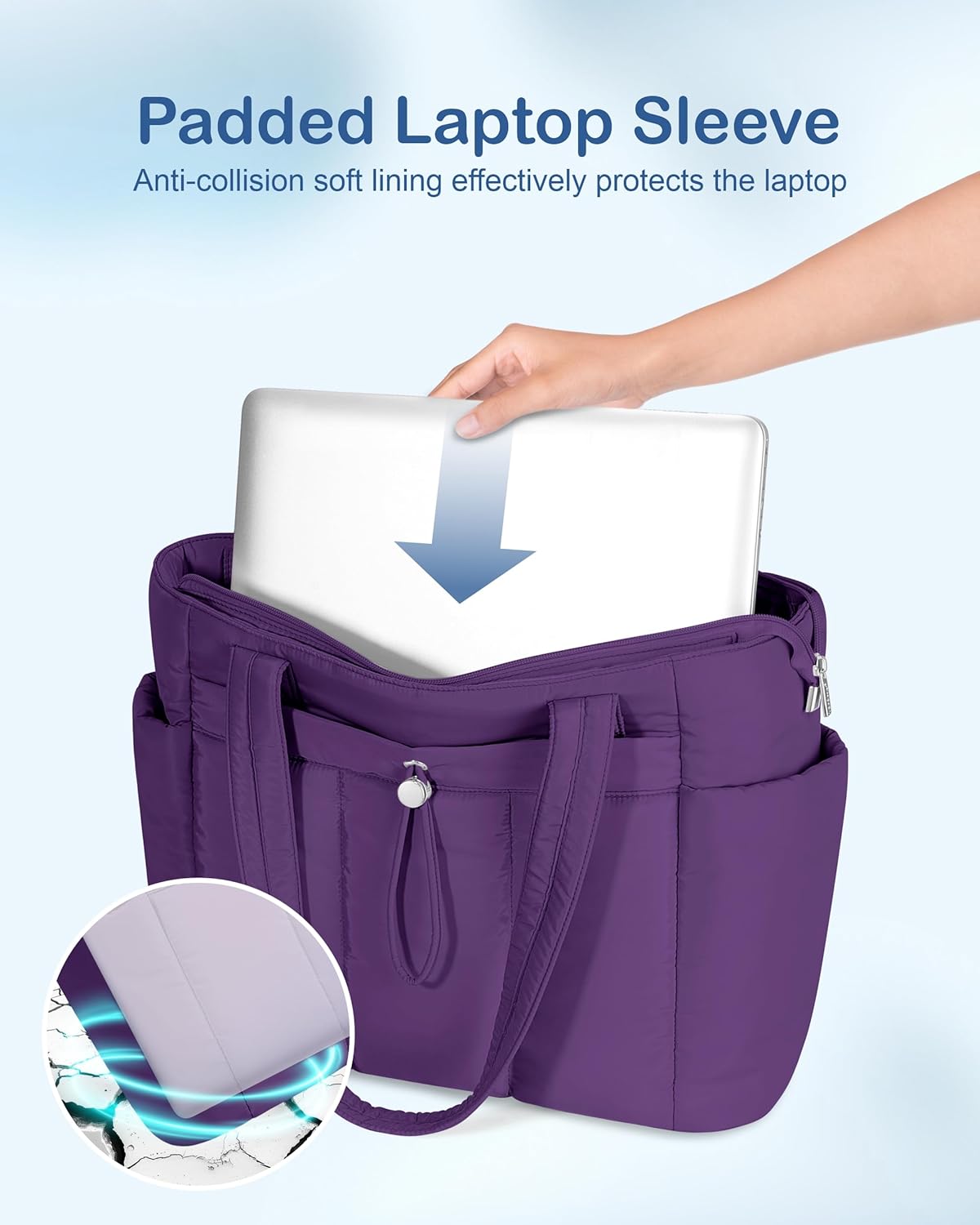 TOPDesign Puffy Tote Bag for Women with Cup Holder & Laptop Compartment & Cosmetic Bag & Trolley Sleeve for Work, Travel - Image 6