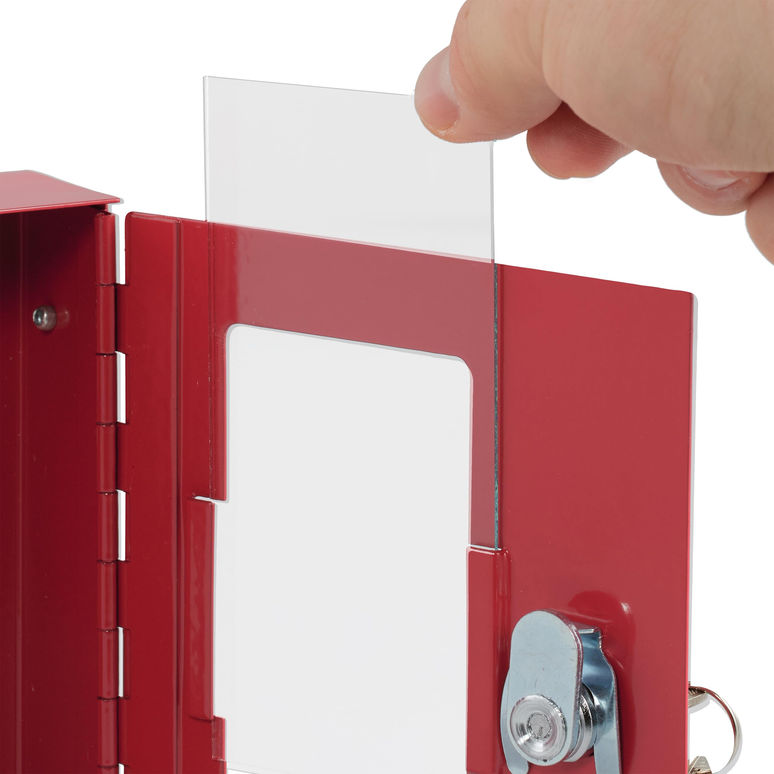 Relaxdays Caja para Llave de Emergencia, Cajetín con Ventana de Vidrio y Rompecristales, Cerradura, Cajita Metal, Rojo