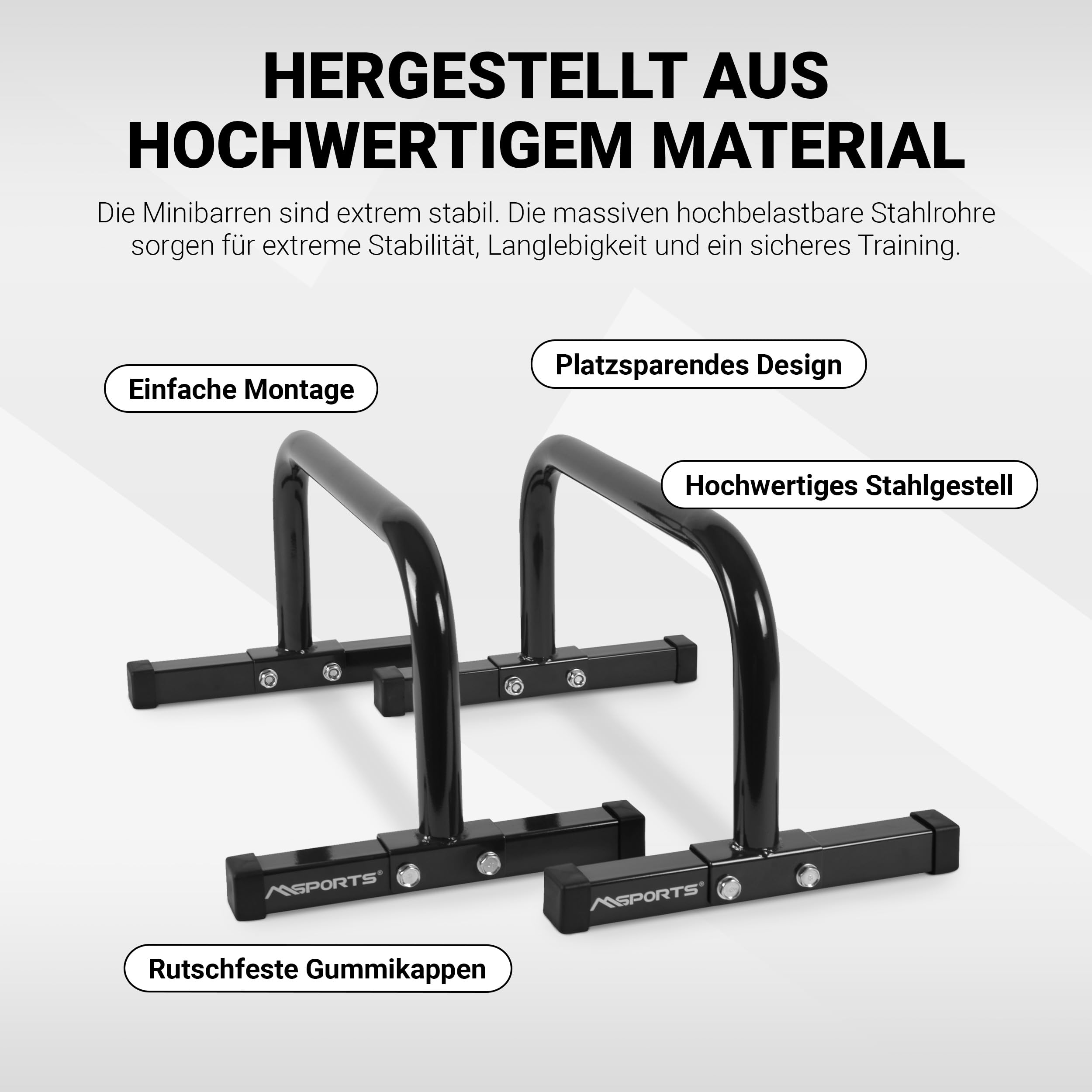 MSPORTS - Parallettes de fitness professionnels - L x l x H :60 x 35 x 29 cm - Composés de barres ou poignées de poussée - Petite taille -