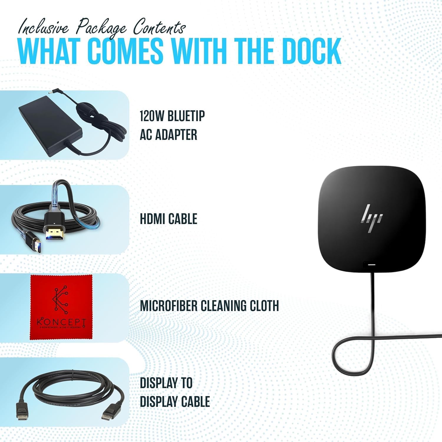 26D32AA HP USB-C Dock G5 - Docking Station for Laptop Dual Monitor and Charging - with 120W, HDMI Cable, DisplayPort Cable & Microfiber Cleaning Cloth - Dock G5 Station image 2 of 6 B0DDKVQDZS