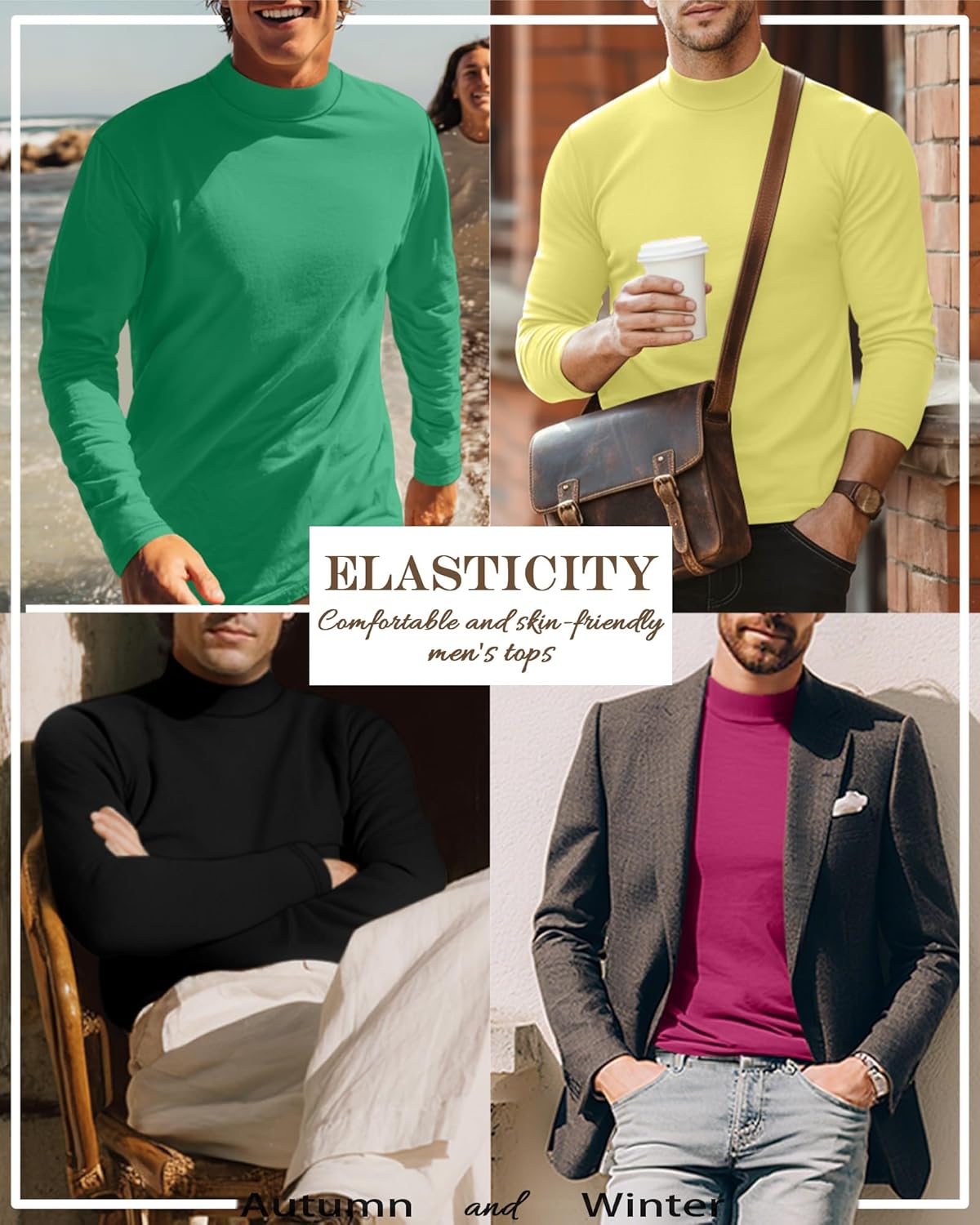 5 Pack Men's Mock Turtleneck Shirts, Long Sleeve Tops Pullover Basic Casual Slim Fit Lightweight T-Shirts Pack - Image 5