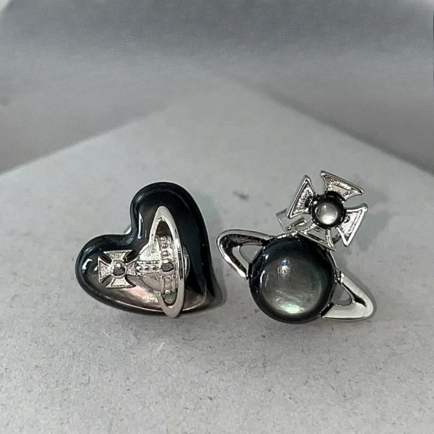 Natural Asymmetric Saturn Earrings – Electroplated Star & Heart Design, Fresh Sweet Style for Commute & Dates | Versatile Everyday Jewelry