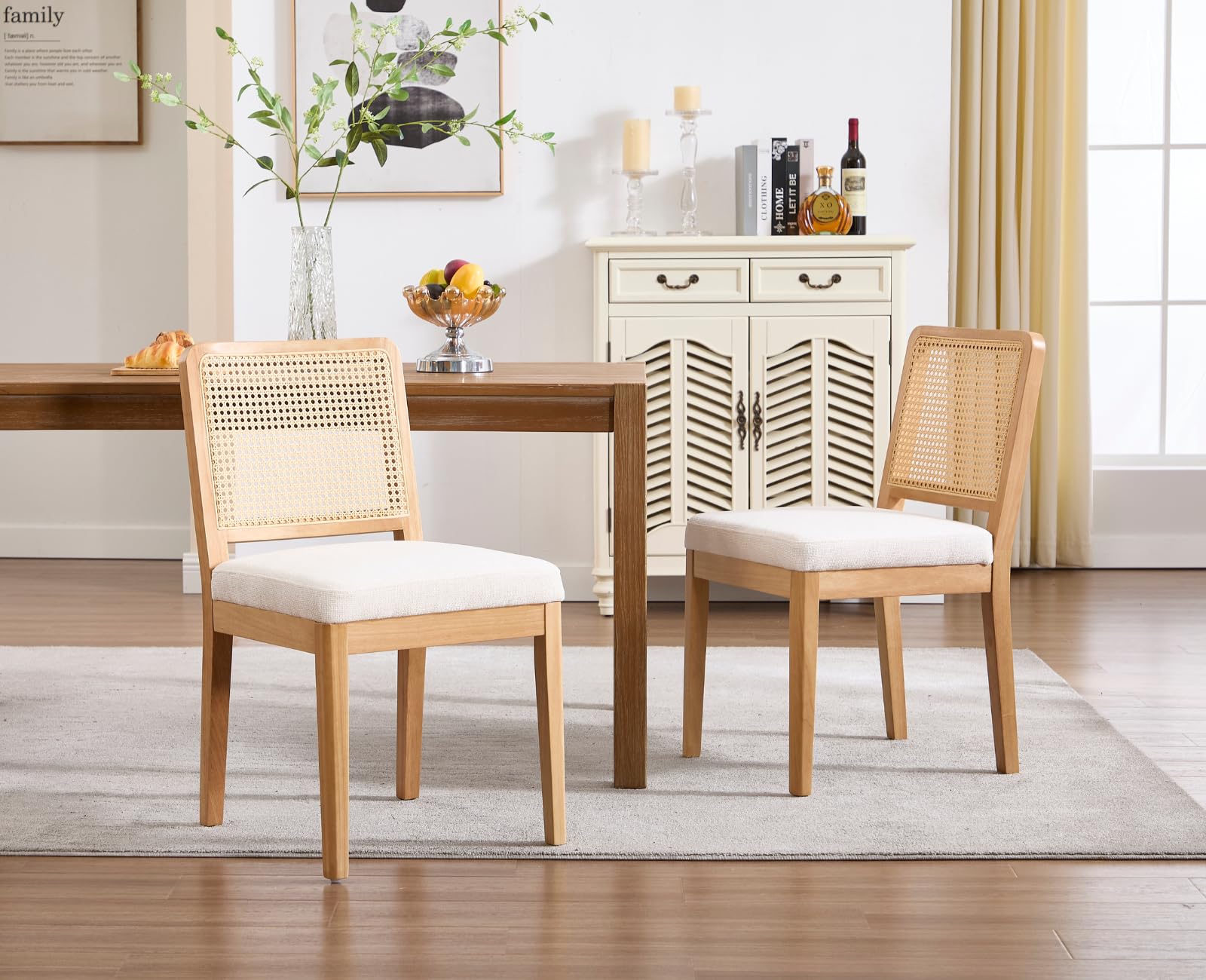 chairus Set di 2 Sedie da Pranzo in Tessuto Sedia in Legno, Bianco