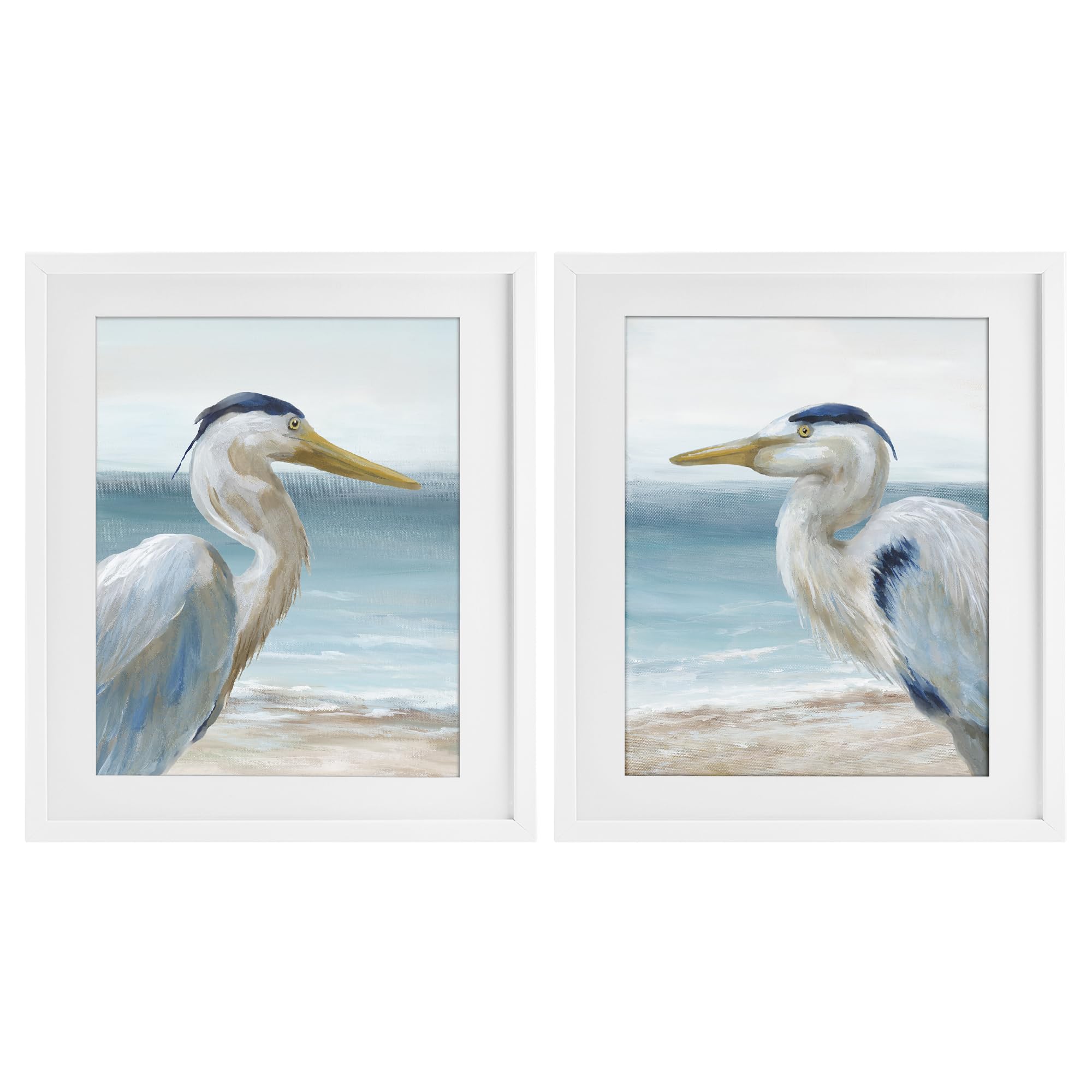 Stupell Industries Serene Coastal Herons Artwork Tranquil Heron Coastal Gaze, 17 X 21 Inch Framed Print Under Glass Set