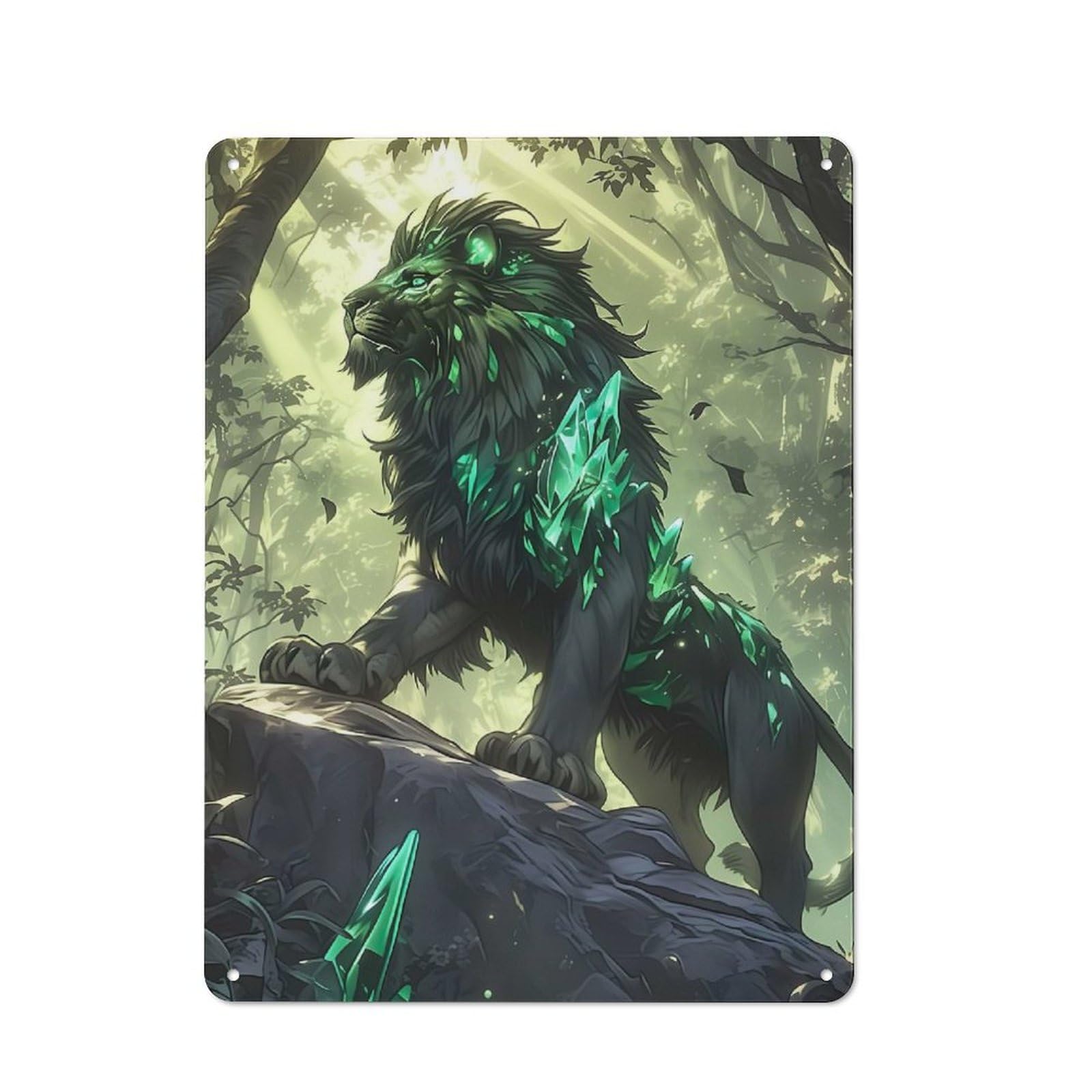 Junmoney Majestic Emerald Lion Metal Wall Sign 40X30cm Featuring For Garage Or Workshop, For Garage, Workshop And Man Cave Decoration