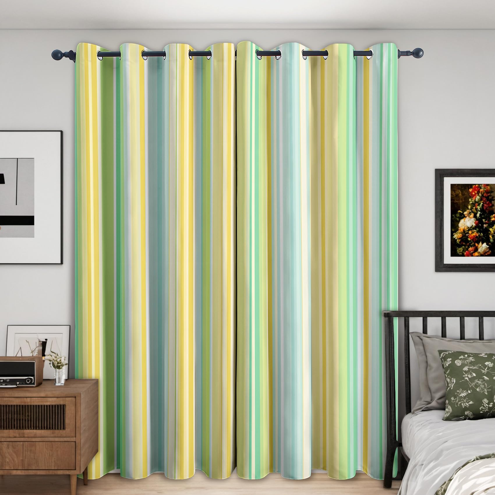 Cortinas opacas a rayas de 90 x 108 pulgadas, tratamiento de ventana con ojales para dormitorio