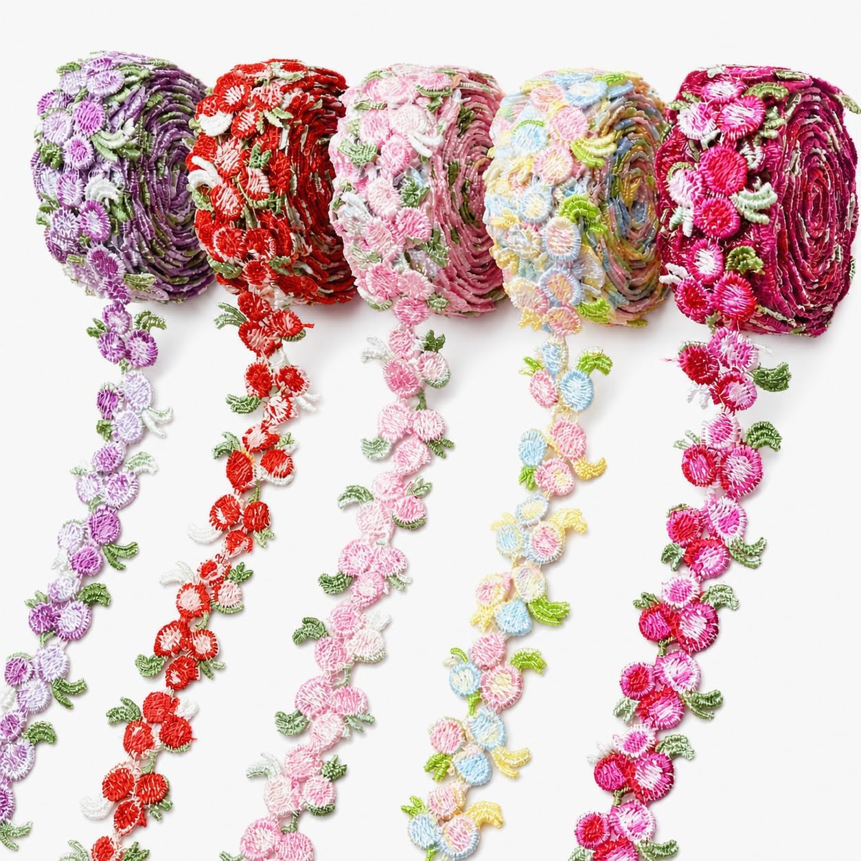 Flower Trim Ribbon, 5 Colors, 5 Yards x 0.79 Inch(1 Yard Each)