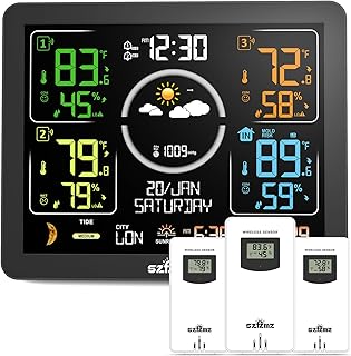 Weather Stations Wireless Indoor Outdoor Thermometer with Multiple Sensors, 7.5" VA Display Weather Forecast Station with Atomic Clock, Temperature, Humidity and Adjustable Backlight for Home