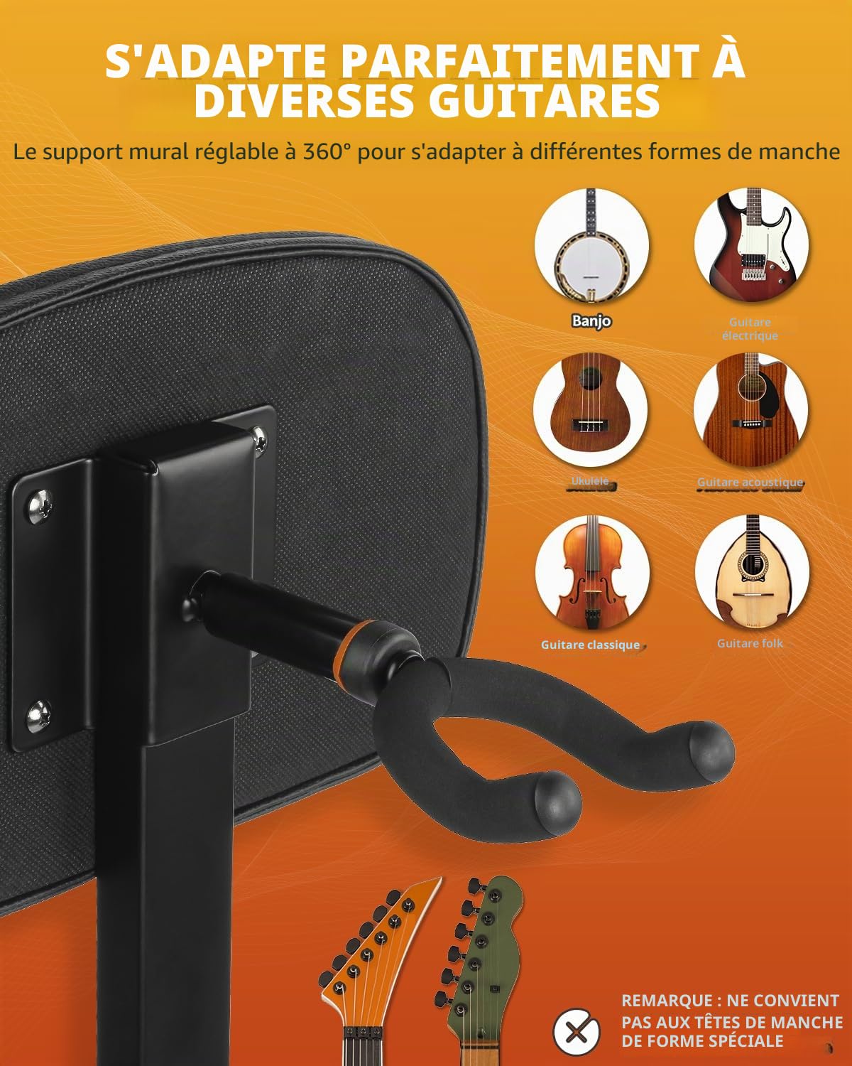 STRICH SGT-30 Tabouret de guitare avec dossier et coussin d'assise réglable en hauteur avec crochet pour guitares acoustiques, électriques et basses, trône de batterie pour adultes, batteurs et