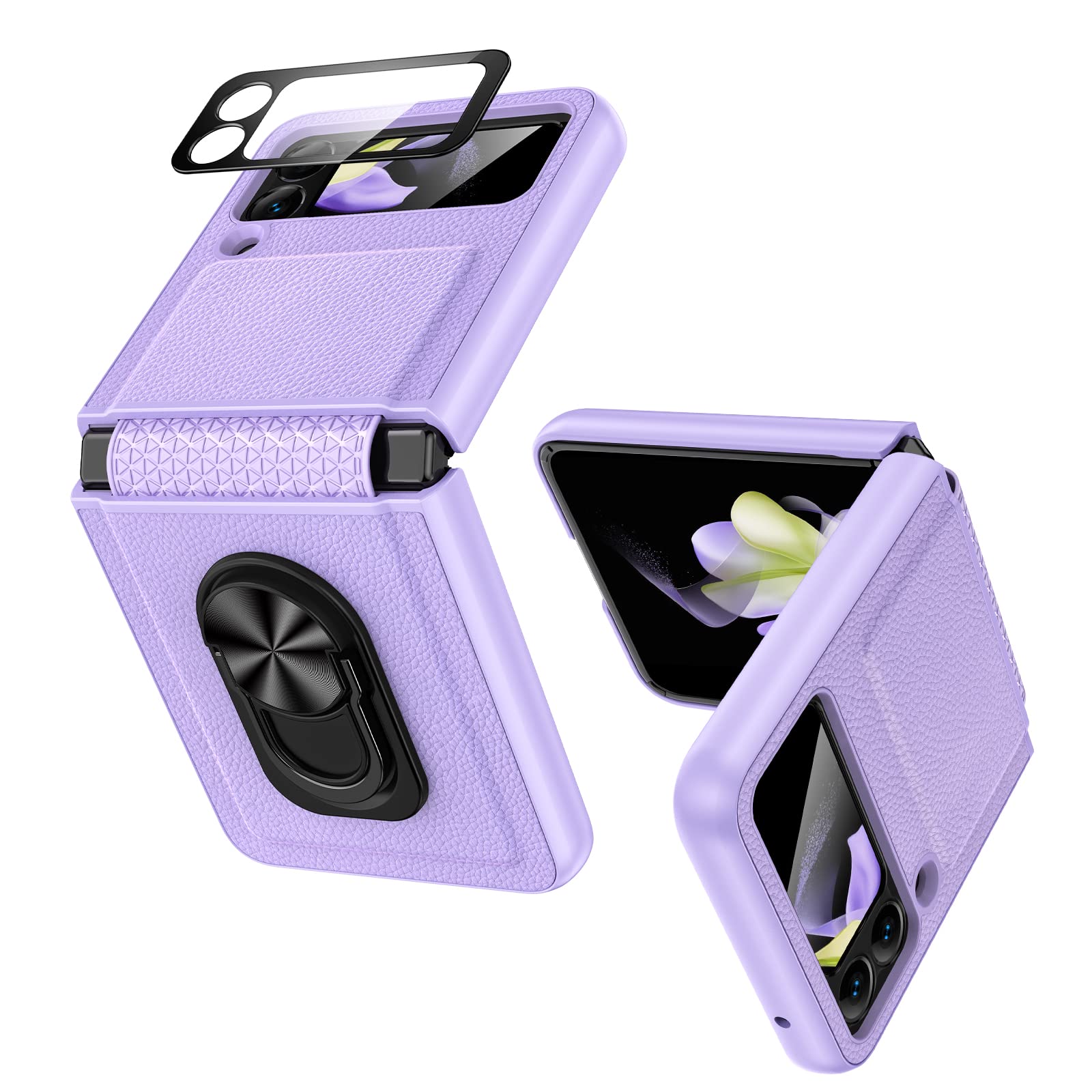 VEGO for Samsung Galaxy Z Flip 4 Case with Stand, Galaxy Z Flip 4 Case with Hinge Protection & Built-in Glass Camera Lens Screen Protector Protective Case for Samsung Galaxy Z Flip 4 5G 2022 - Purple; PHOTO IS LIKENESS 