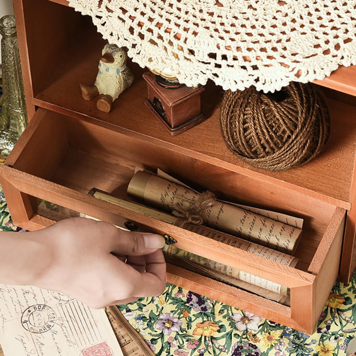 Madera de Cosméticos con Cajón Organizador Retro para Escritorio